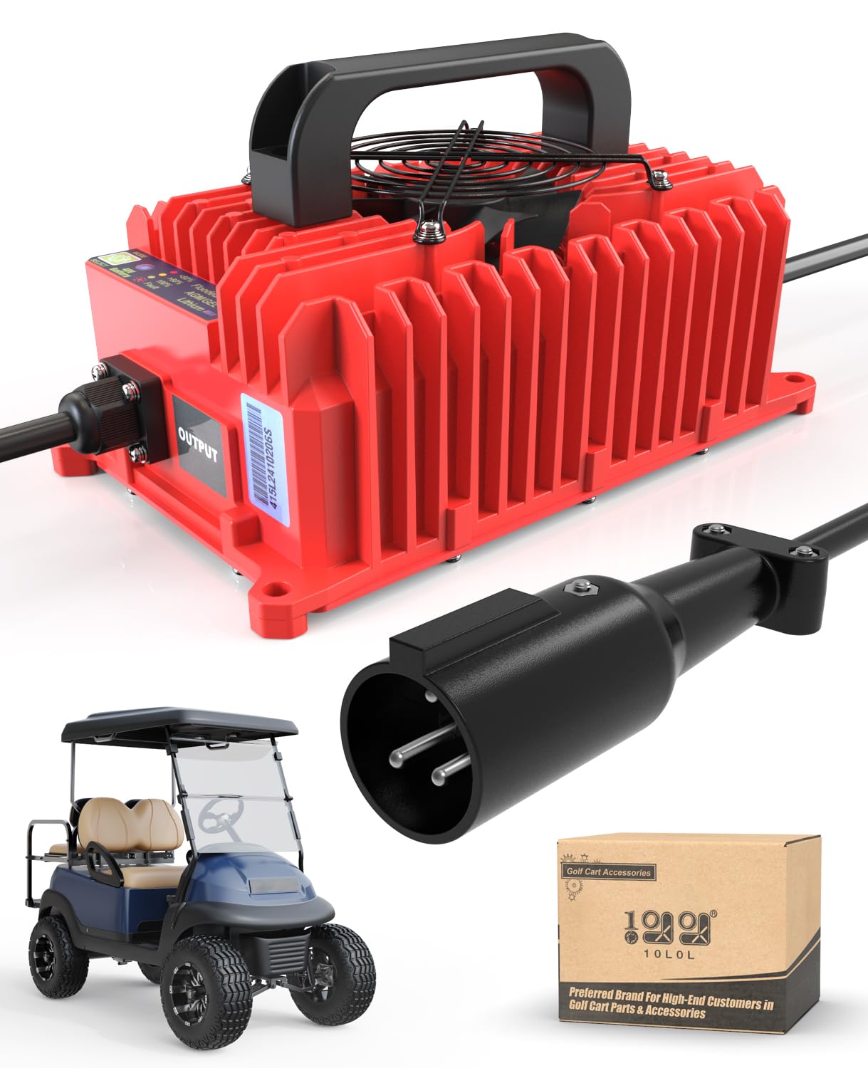 48V 15A Golf Cart Battery Charger for Club Car DS/Precedent - IP68 Waterproof Smart Charger with 3-Pin Round Plug & Trickle Charge (Red) - Perfect for Golf Carts, Utility Vehicles & Outdoor Power Equipment