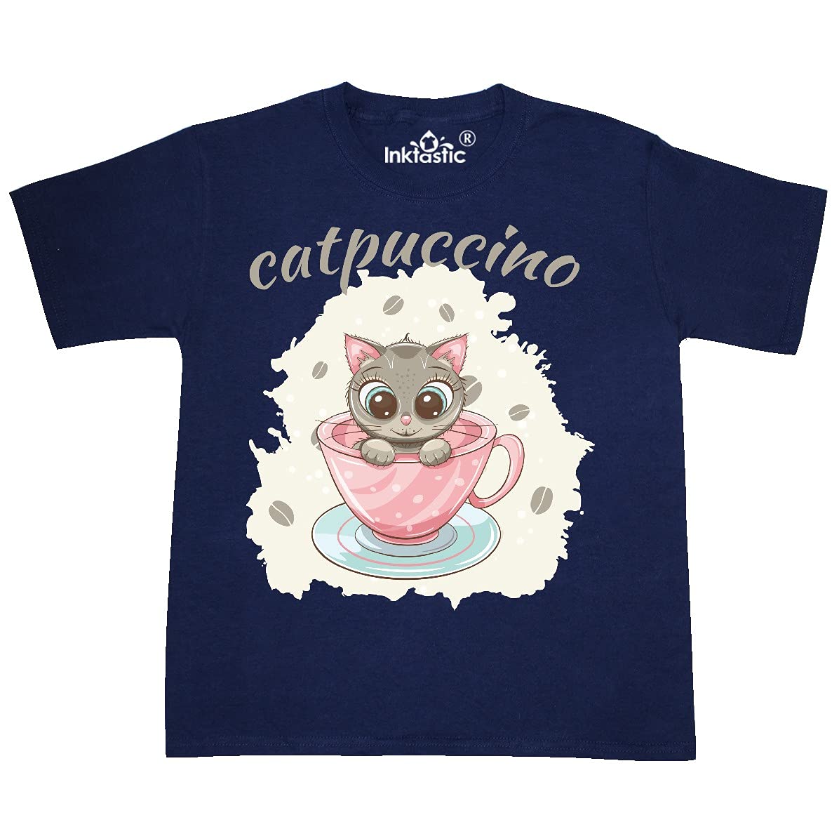Inktastic Catpuccino Cute Cat in Pink Coffee Mug T-Shirt for Women & Girls - Funny Coffee Lover Gift Idea for Cat Fans - Perfect for Casual Wear, Coffee Dates & Gifts