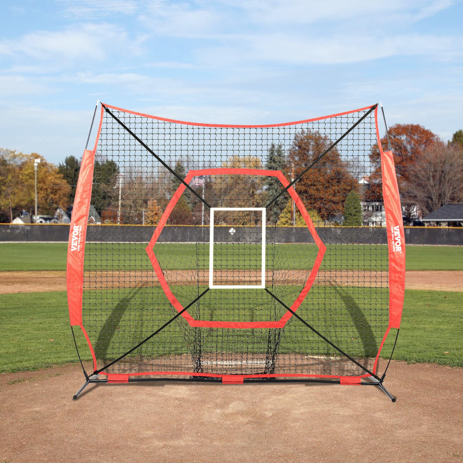 VEVOR 7x7ft Baseball Softball Practice Net - Portable Hitting Batting Catching Pitching Training Net with Carry Bag | Durable Backstop for Backyard, Field & Indoor Baseball Softball Drills | Perfect for Youth & Adult Players