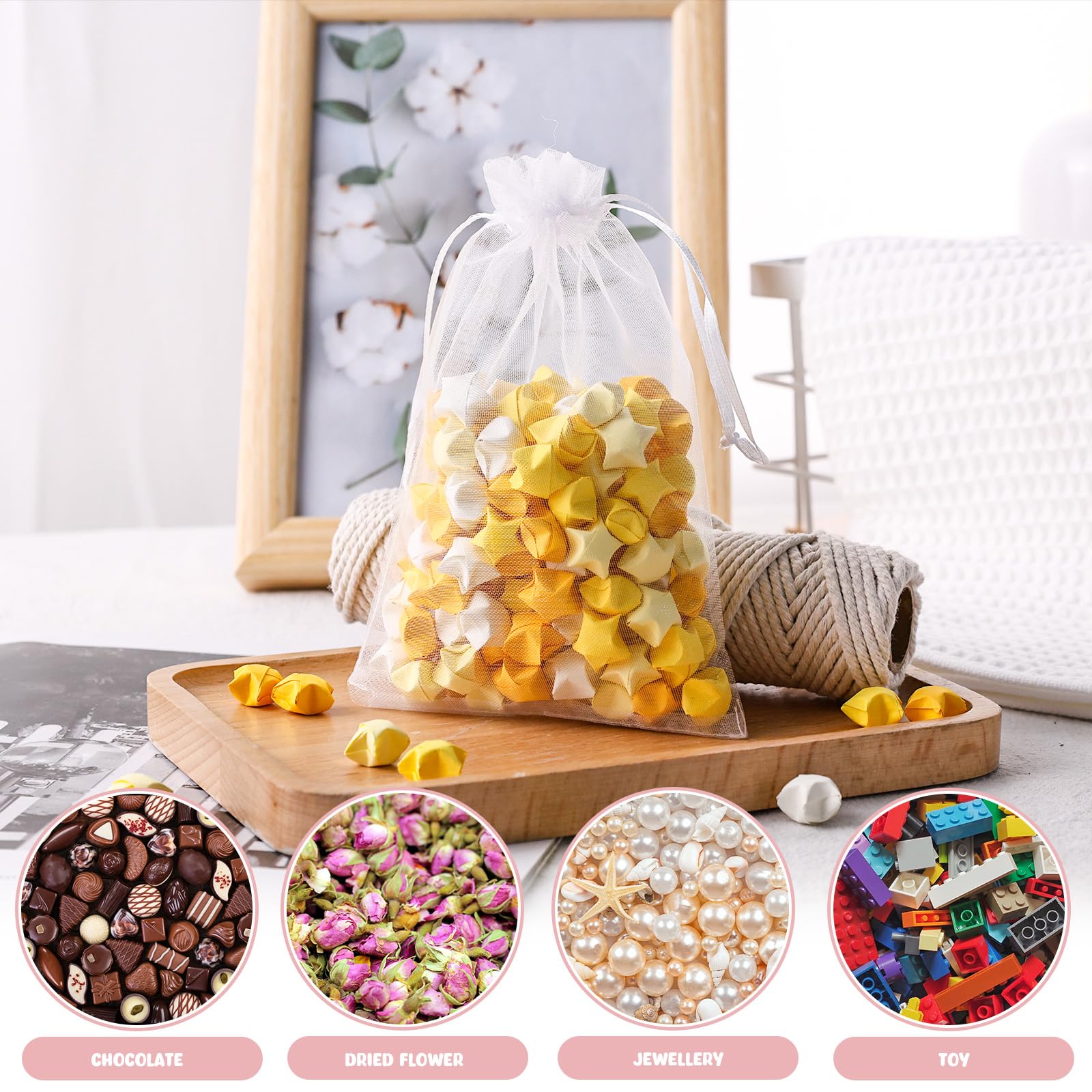 VGOODALL 120PCS White Organza Drawstring Bags 4x6 Inch - Sheer Wedding Favor Pouches, Jewelry Gift Bags, Candy Party Favors | Perfect for Bridal Showers, Baby Showers, Birthday Parties & Holiday Gifts