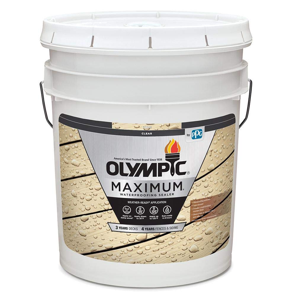 Olympic Maximum Wood Sealer - 5 Gallon Clear Transparent Waterproof Sealant for Decks, Fences, Siding & Outdoor Wood Protection | Weatherproof Coating for Patio Furniture, Pergolas & Wooden Structures