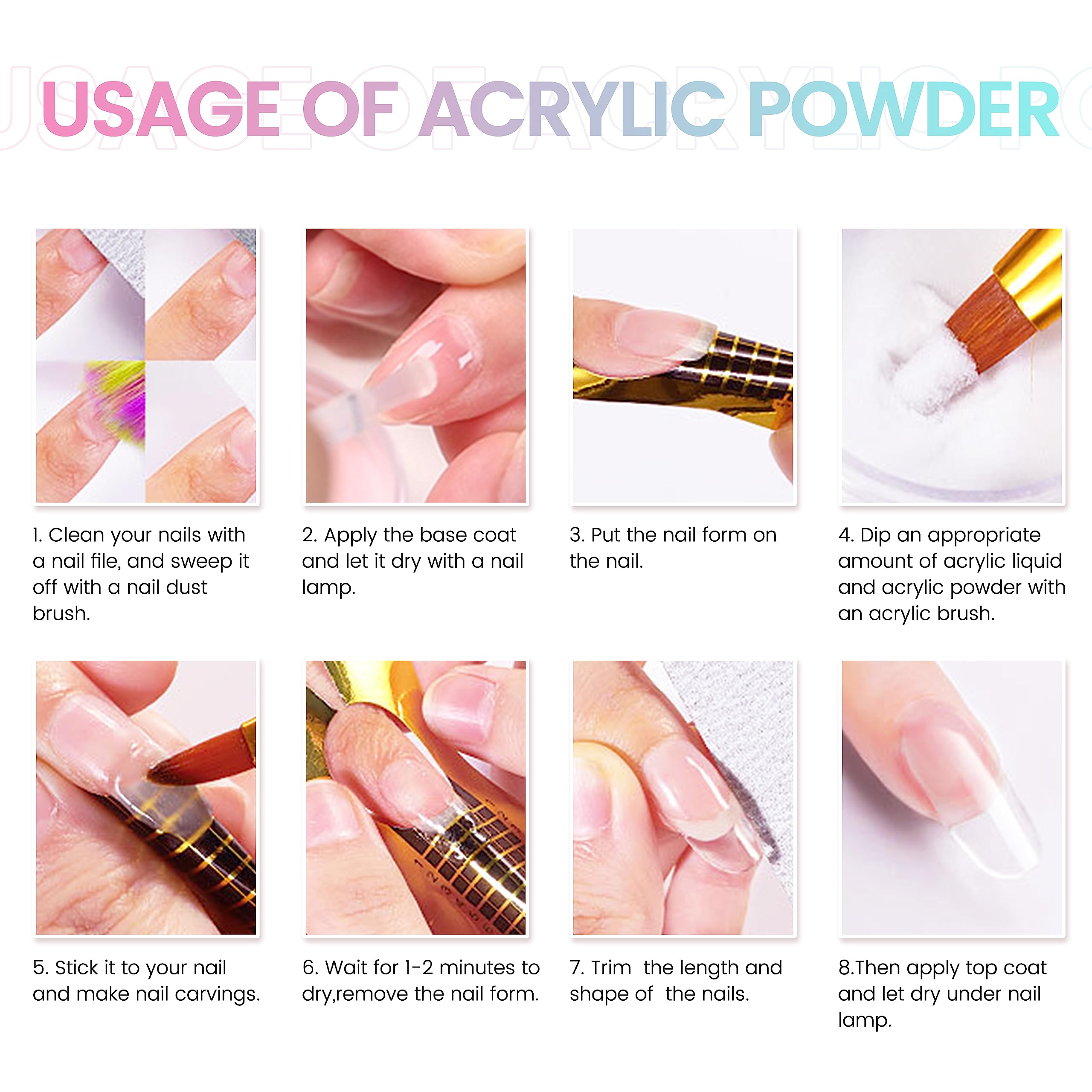 Professional Acrylic Nail Kit for Beginners - 8 Colors Acrylic Powder, Nail Liquid, Brush & Complete Tools Set | DIY Salon-Quality Manicures at Home, Perfect for Nail Art & False Nail Application