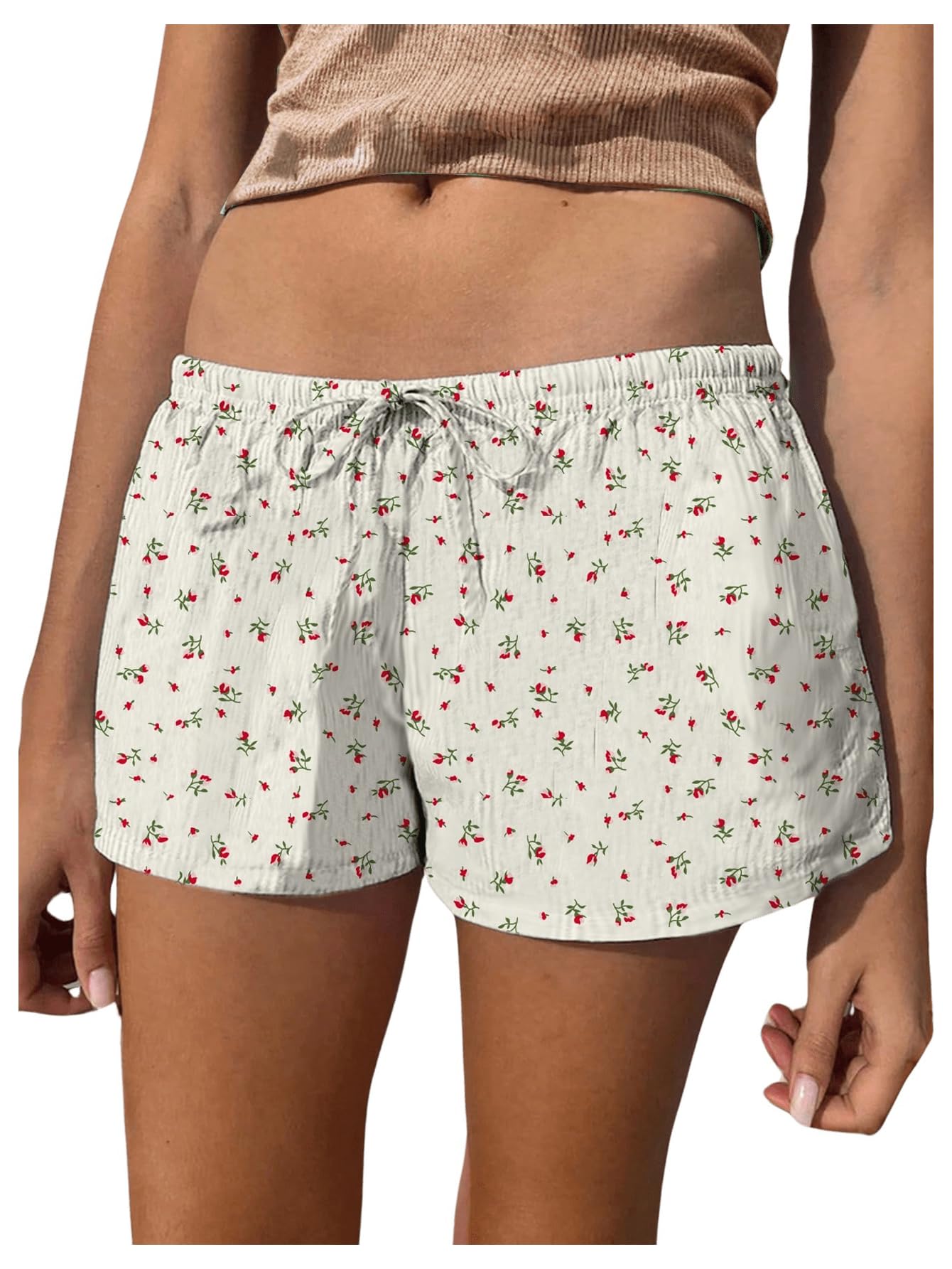 SHENHE Women's Cute Floral Print Low Rise Mini Shorts - Y2K Fashion Lounge Shorts for Summer, Beach, and Casual Wear