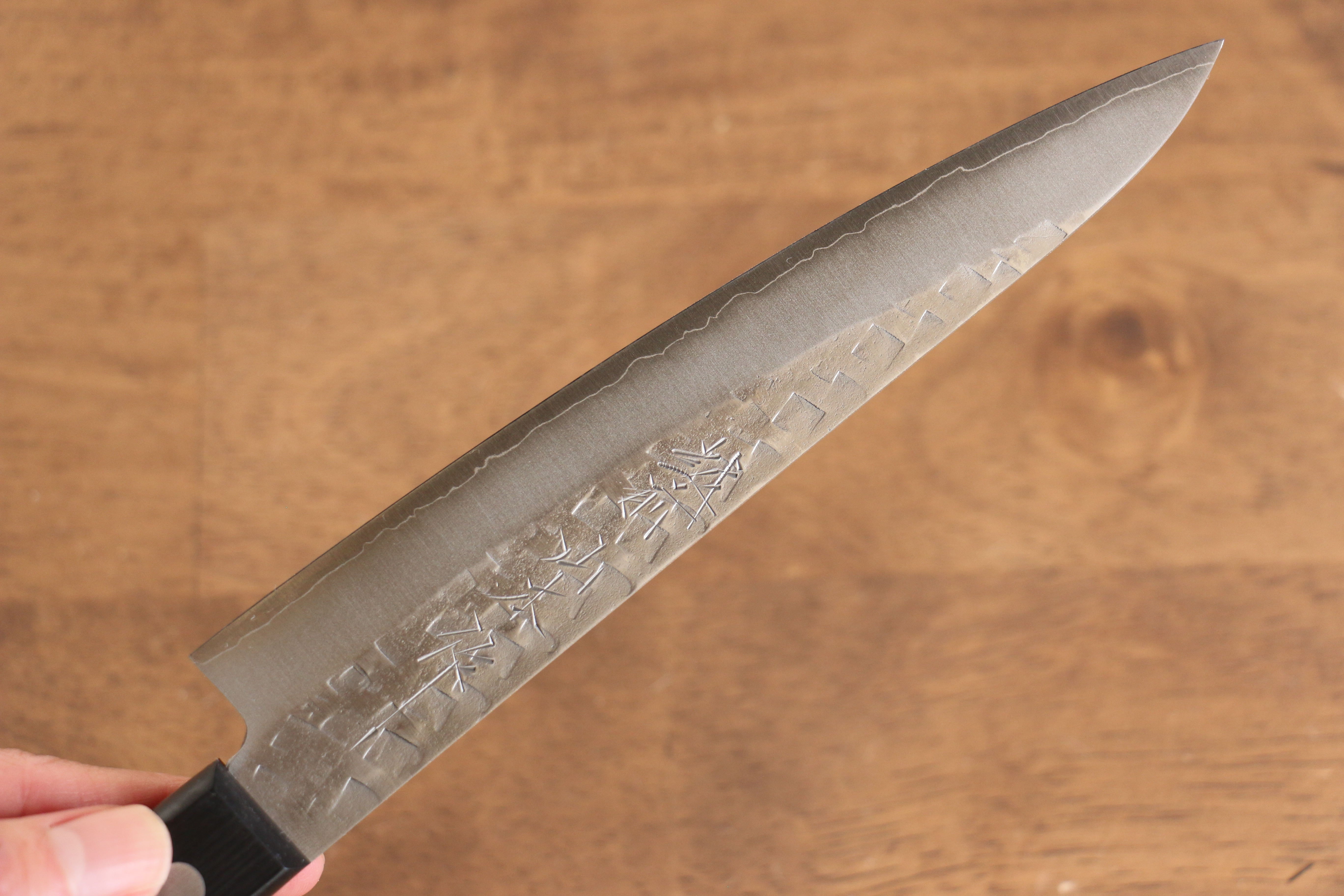 Nao Yamamoto 160mm Silver Steel No.3 Hammered Petty Utility Knife with Black Pakka Wood Handle - Perfect for Slicing, Chopping, and Precision Kitchen Tasks