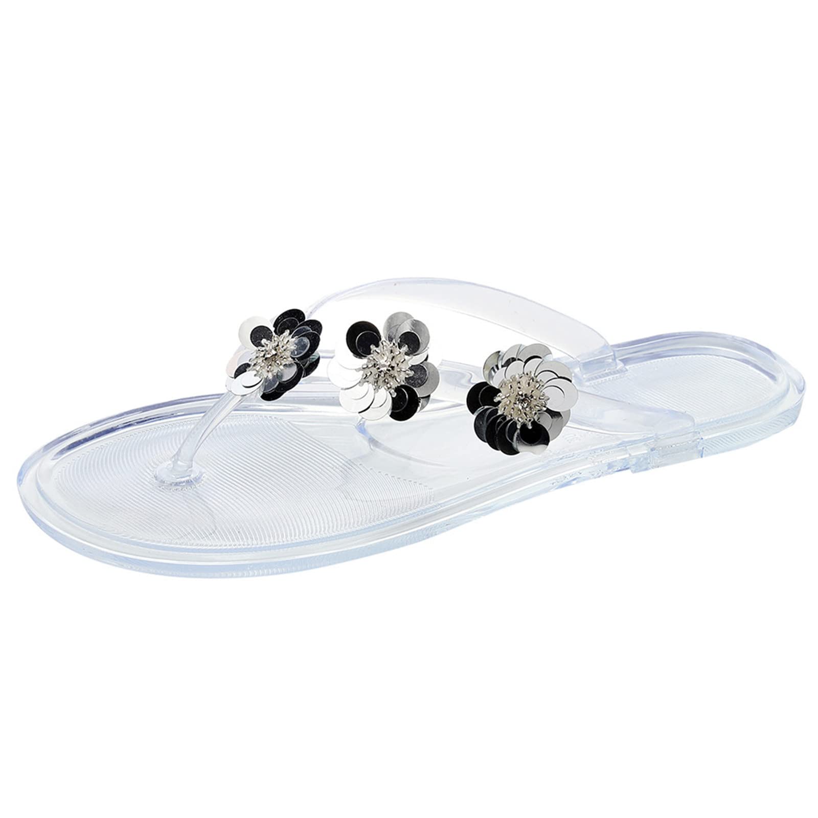 Women's Sequin Flower Clip Toe Sandals - Fashion Summer Flat Beach Sandals for Women | Perfect for Beach Vacations, Pool Parties & Casual Outings
