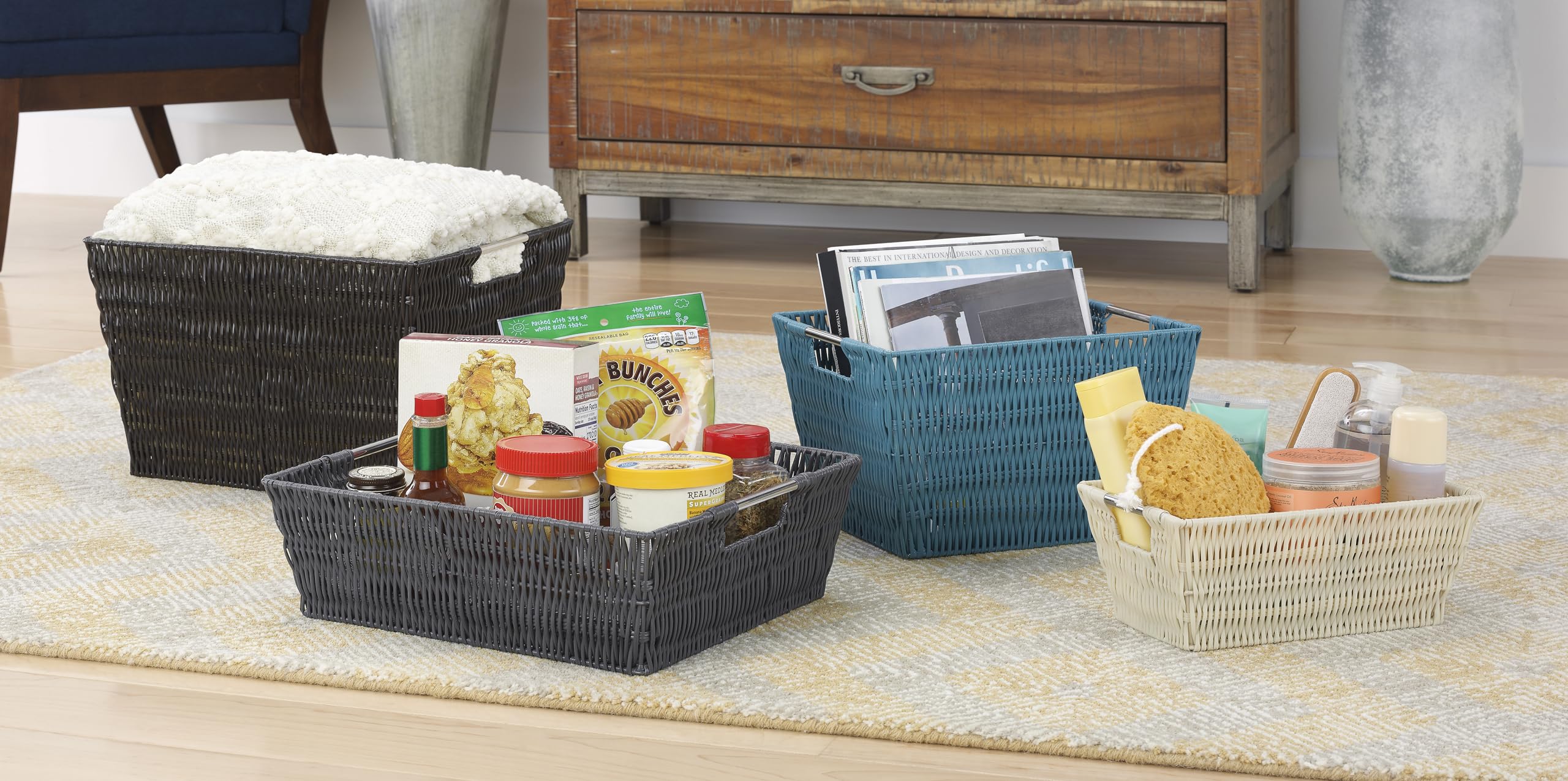 Whitmor Rattique Large Wicker Storage Basket - Natural Woven Organizer Tote for Home Organization, Laundry, Blankets & Toys - Perfect for Living Room, Bedroom & Nursery Decor