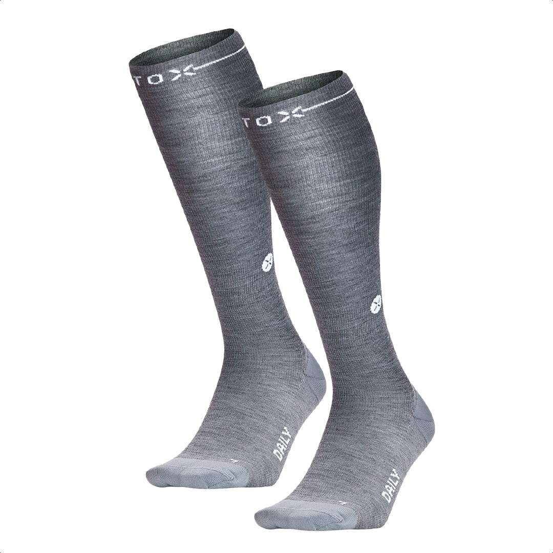 STOX Energy Socks - Premium Compression Socks for Women, Moisture-Wicking & Comfortable, Relieves Tired Legs & Restless Leg Syndrome (2-Pack, Silver Grey/White) - Ideal for Running, Travel & Long Work Shifts