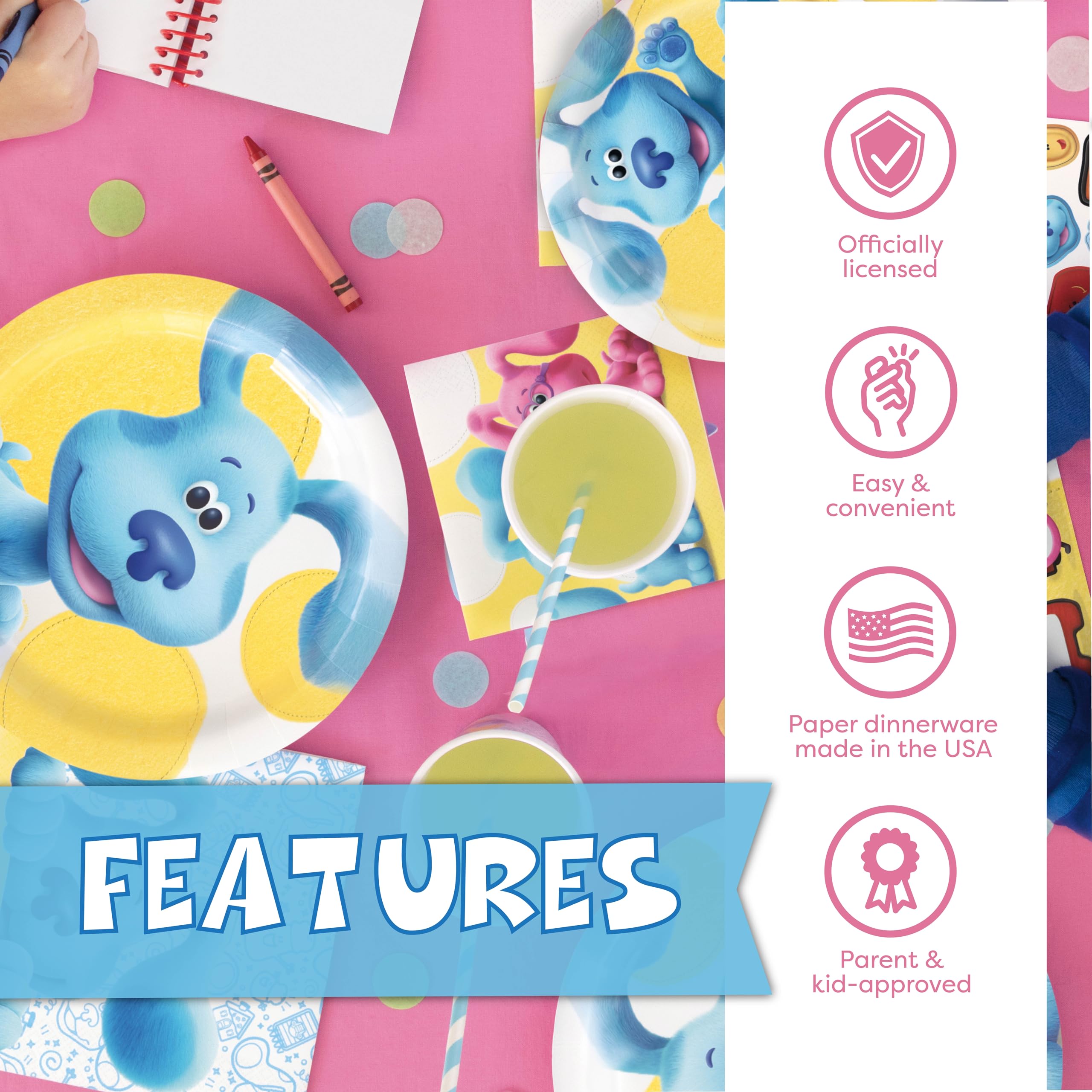 Blues Clues Birthday Party Decorations Kit - Officially Licensed Party Supplies Set for 16 Guests with Table Cover, Banner, Plates, Napkins & Stickers | Perfect for Kids Birthday Celebrations, Themed Parties and Family Gatherings