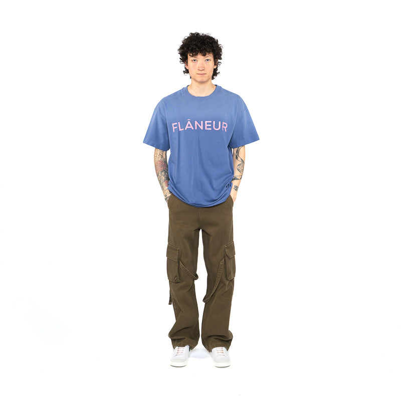 Flaneur Washed Puffed Logo Tee - Soft Vintage Cotton T-Shirt for Men & Women in Purple | Casual Streetwear, Everyday Wear & Outfit Styling