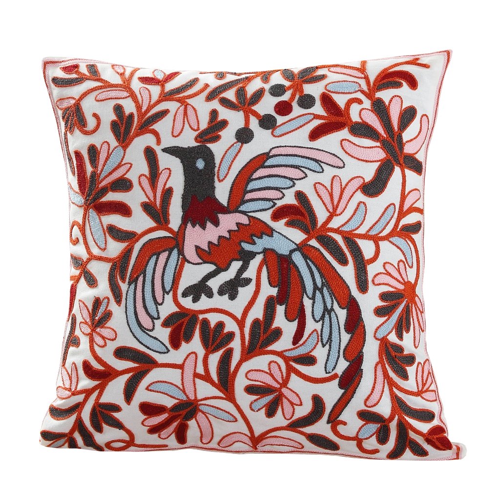 Bohemian Cotton Pillow Sham 18x18 Inches - Exotic Indian Style Embroidered Throw Pillow Cover for Sofa, Cushion & Home Decor | Perfect for Living Room, Bedroom & Boho Chic Decor