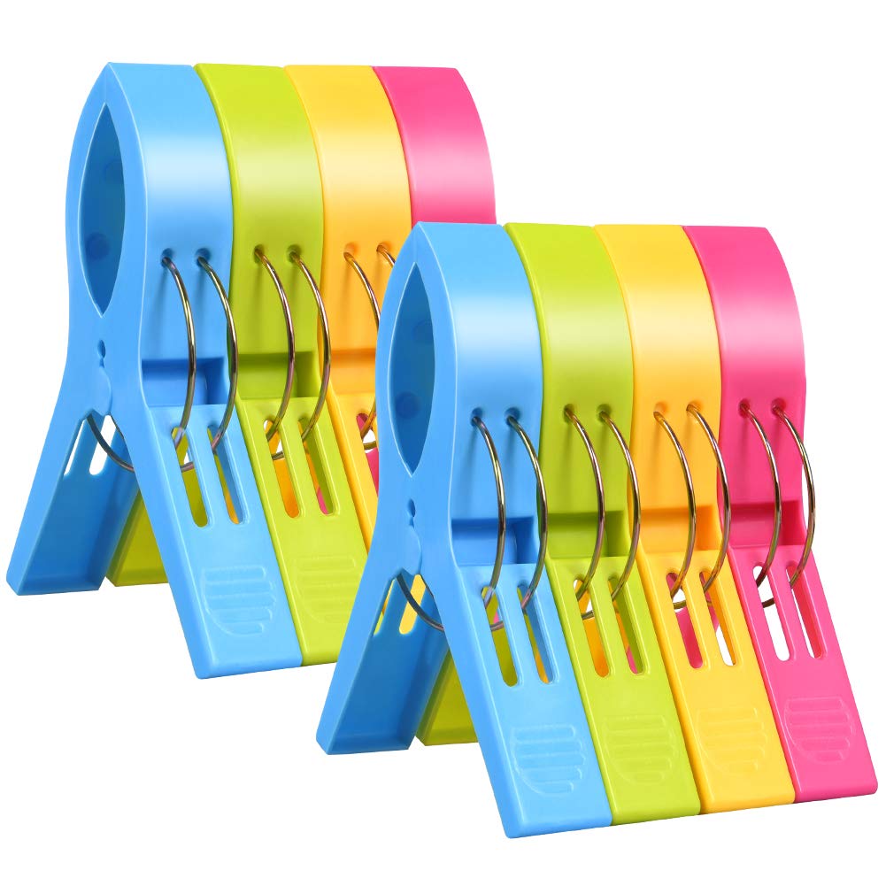 8-Pack URAQT Large Beach Towel Clips - Colorful Plastic Clips for Securing Towels on Sunbeds, Pool Chairs & Laundry Lines - Perfect for Beach, Poolside and Outdoor Use