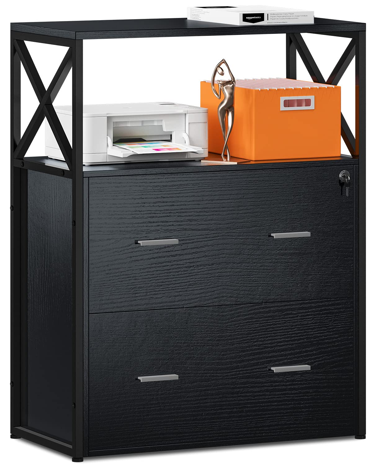 Raybee 2-Drawer Lateral File Cabinet - Wooden Office Storage Cabinet with Lock for Letter/A4/Legal Size Files, Printer Stand (15.8