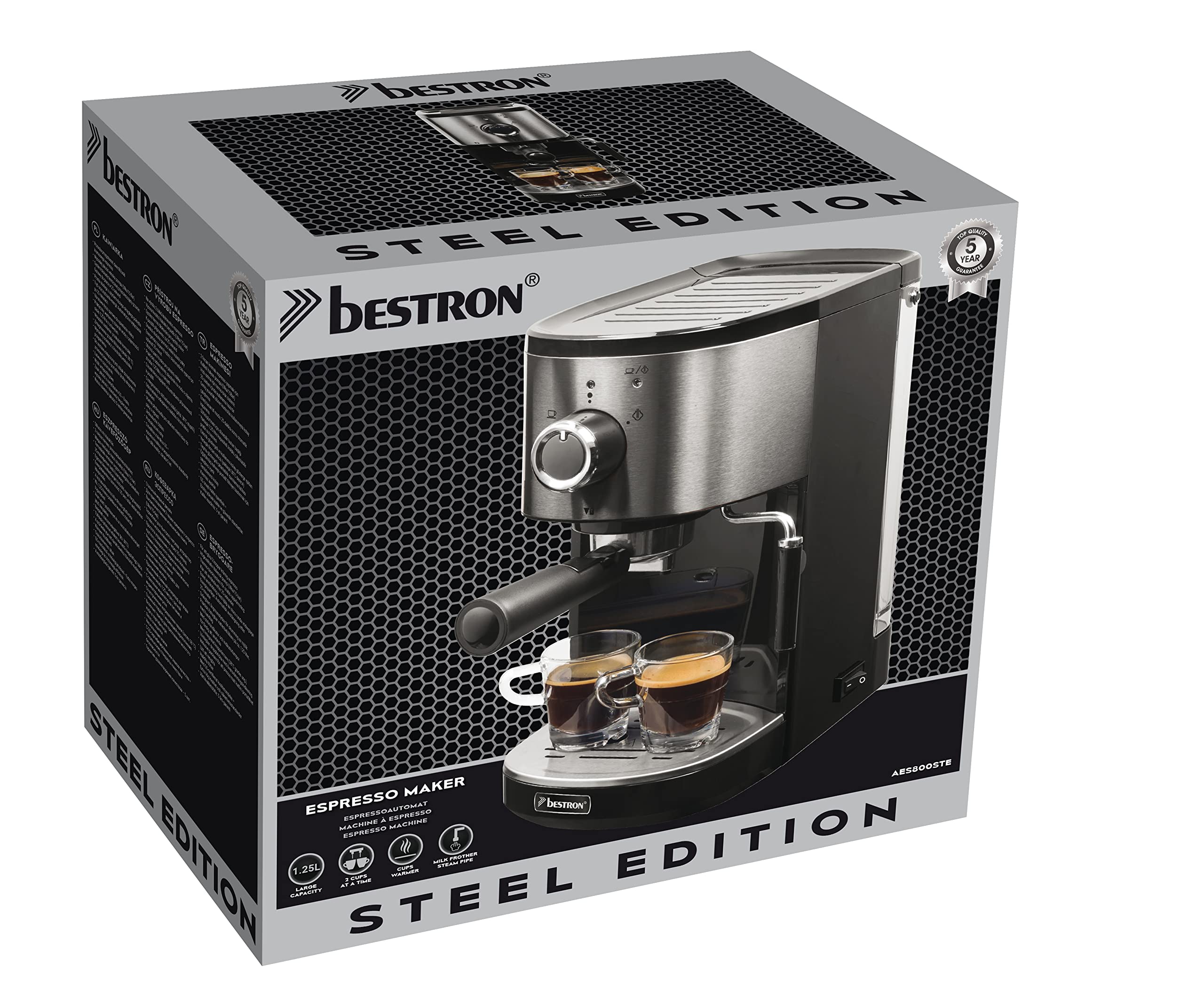 Bestron AES800STE Espresso Coffee Maker - Compact & Fast Brewing for Home, Office, or Small Cafe Use