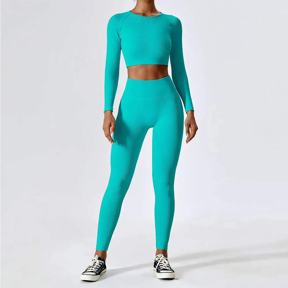 Women's Ribbed Yoga Set - High Waisted Workout Leggings & Sports Bra - Gym Clothing for Fitness, Running & Yoga - Perfect for Home Workouts & Studio Classes