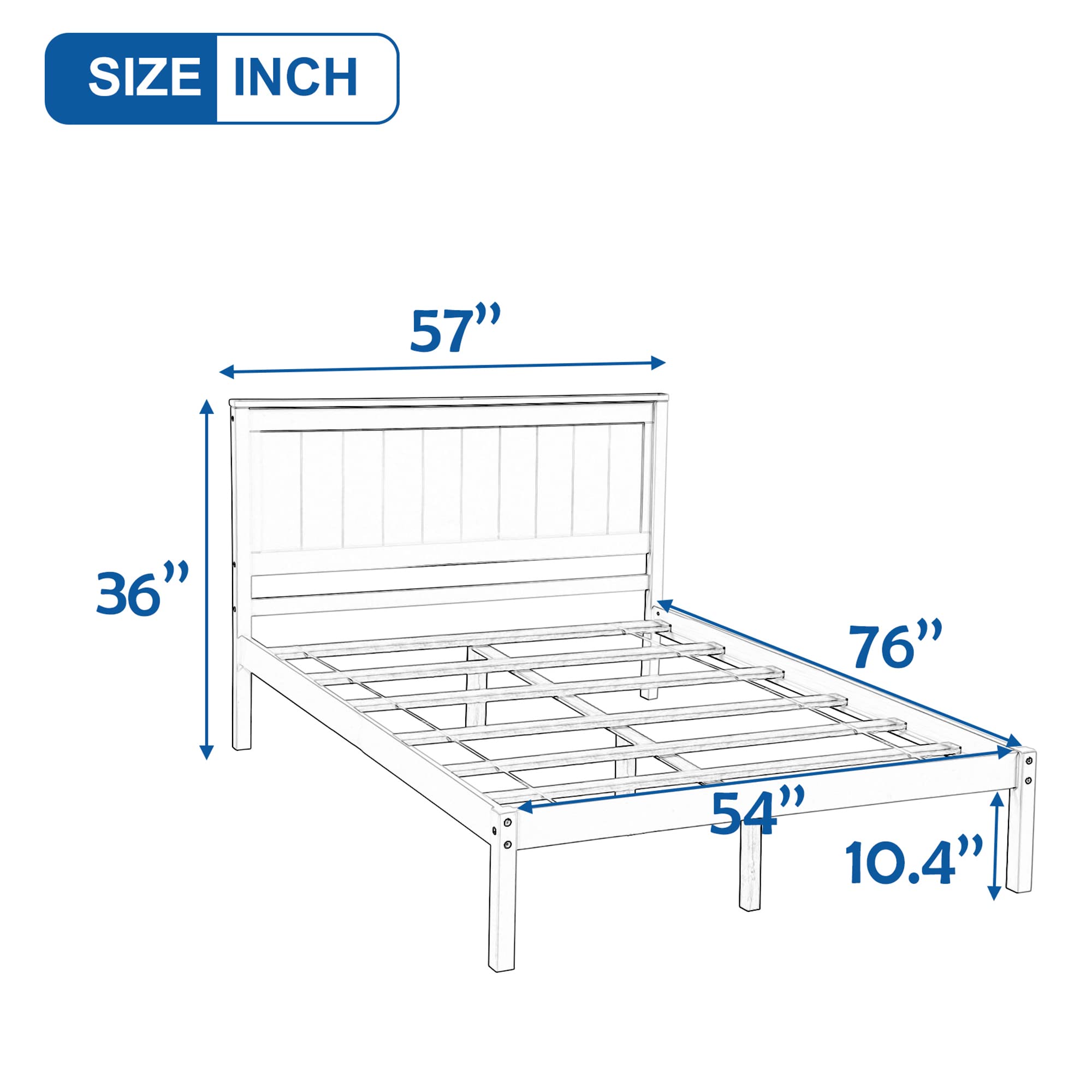 Premium Full Bed Frame with Headboard - Solid Wood Platform Bed, Sturdy Slat Support, Easy Assembly, No Box Spring Needed (White) - Perfect for Master Bedrooms, Guest Rooms & Small Spaces