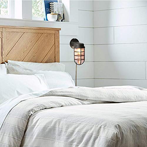 Kiven Waterproof Outdoor/Indoor LED Cage Light with Timer Switch - Plug-in Wall Mount Lantern for Barn, Garage & Patio - Durable Industrial Sconce (1 Pack) - Perfect for Backyard, Shed & Workshop Lighting
