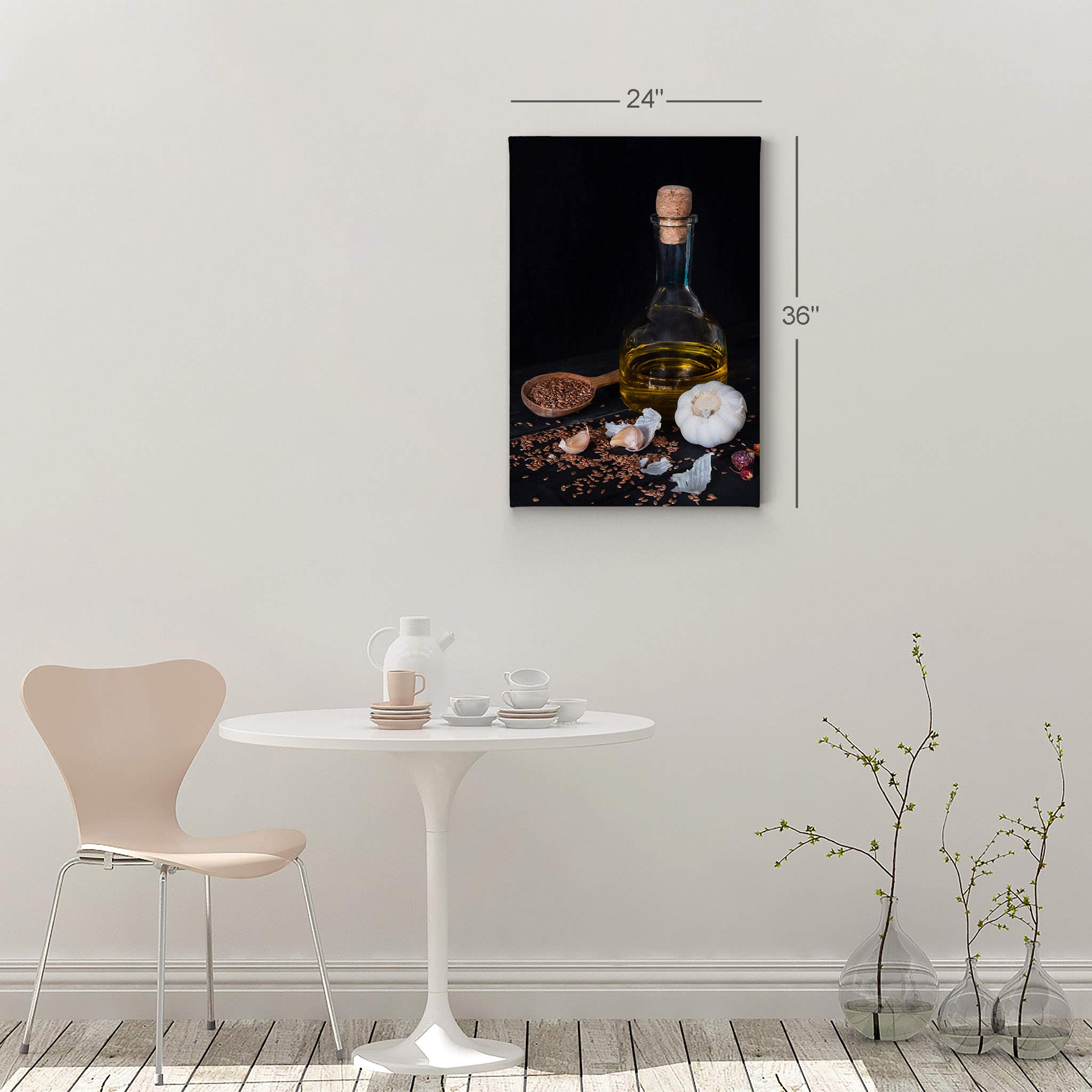 Smile Art Design Garlic Olive Oil & Sesame Seeds Kitchen Canvas Wall Art Print - Modern Farmhouse Decor for Restaurant, Cafe & Dining Room - Housewarming Gift (40x30) Ready to Hang - Perfect for Italian Kitchen Theme & Cooking Enthusiasts