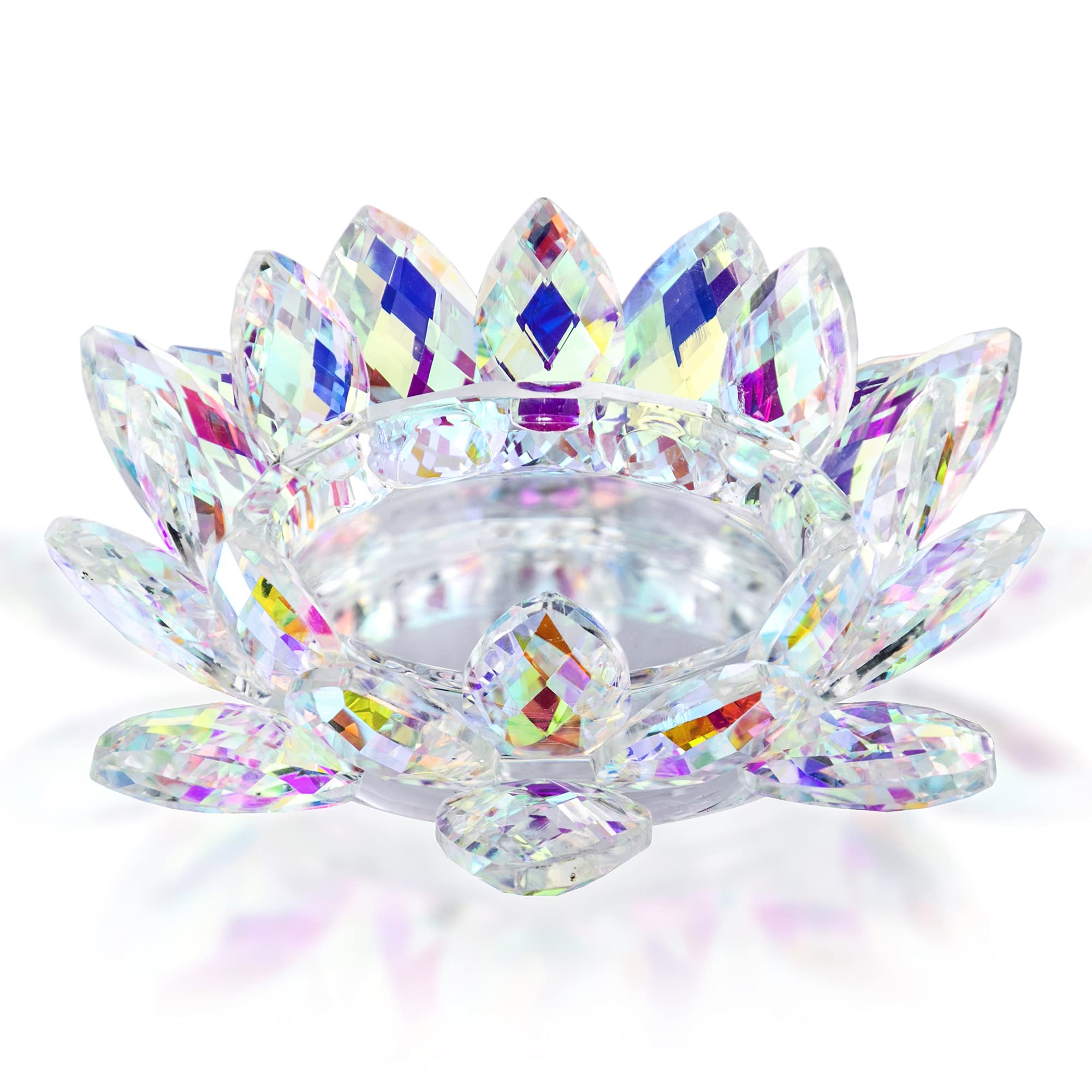 7'' Large Crystal Lotus Glass Candle Holder for Tealight & Pillar Candles - Elegant Wedding, Christmas & Dinner Table Decor - Perfect for Centerpieces, Home Decor & Romantic Ambiance