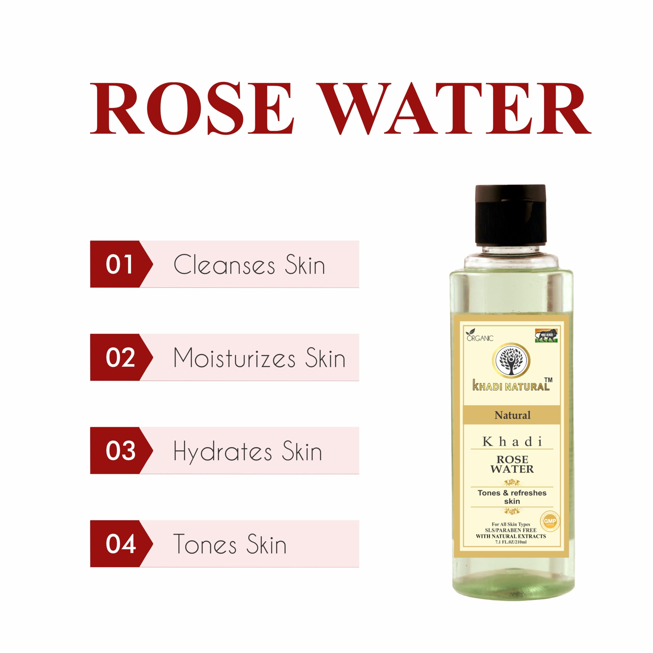 KHADI NATURAL Rose Water Herbal Skin Toner - 210ml (Pack of 4) | Alcohol-Free Facial Mist for Hydration & Glow | Perfect for Daily Skincare, Makeup Setting & Summer Refreshment