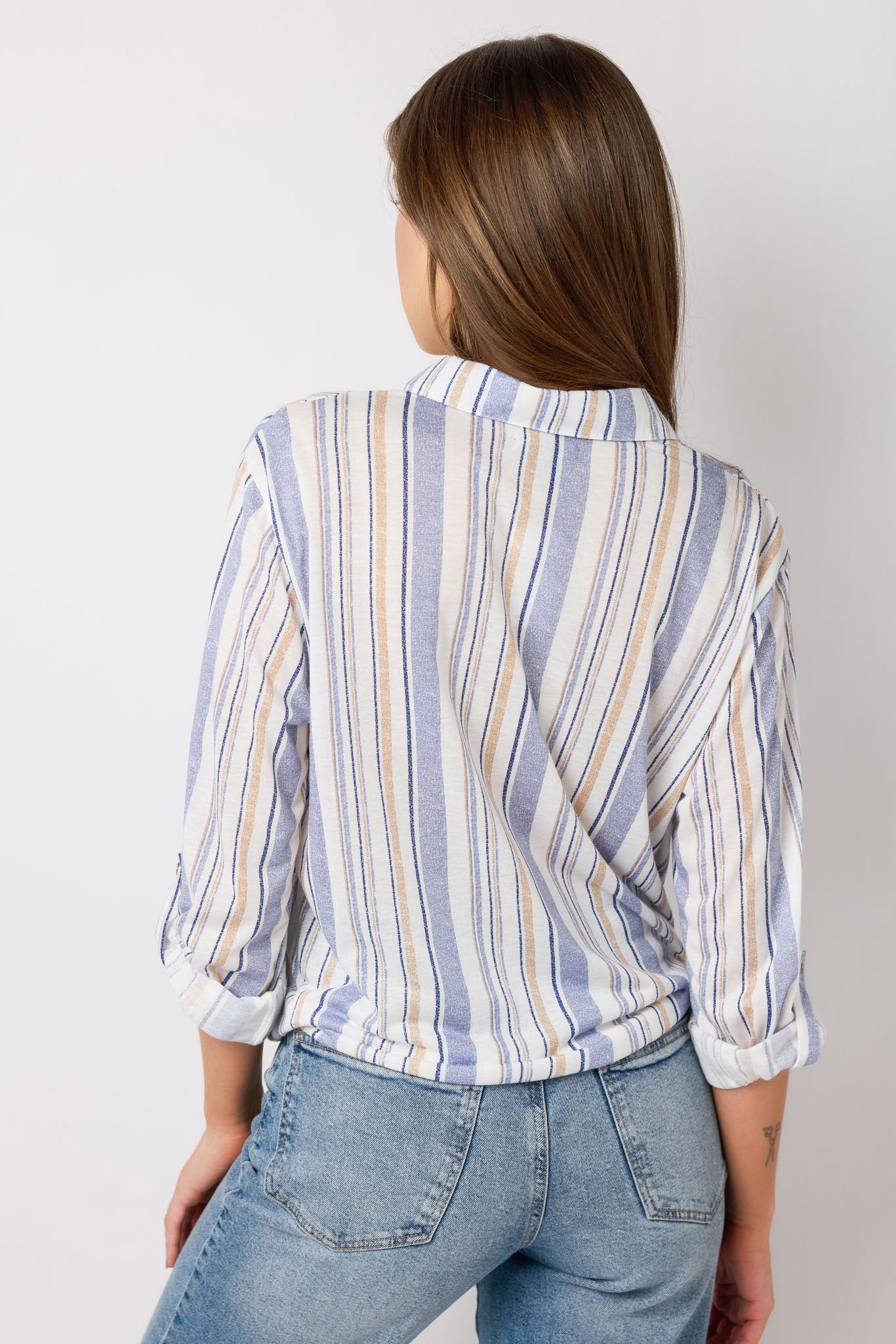 Blue Stripe Tie Front Shirt for Women | Casual & Office Wear | Stylish Button Down Blouse for Work, Date Night & Spring Outfits