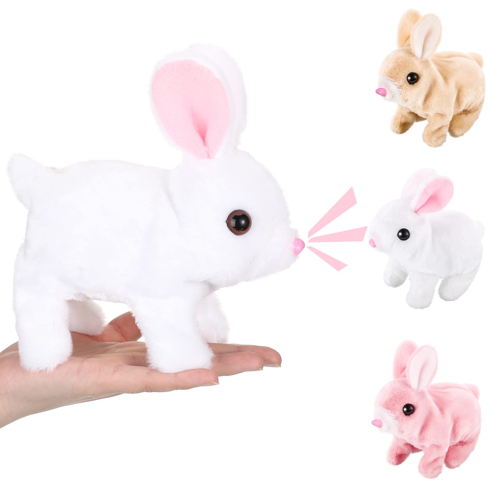 Honoson 3-Piece Interactive Hopping Bunny Toy Set - Electronic Walking & Sound-Making Plush Rabbits with Carrot - Cute Robotic Educational Stuffed Animal Gift for Kids (Ideal for Easter Gifts, Birthday Presents & Early Learning Playtime)