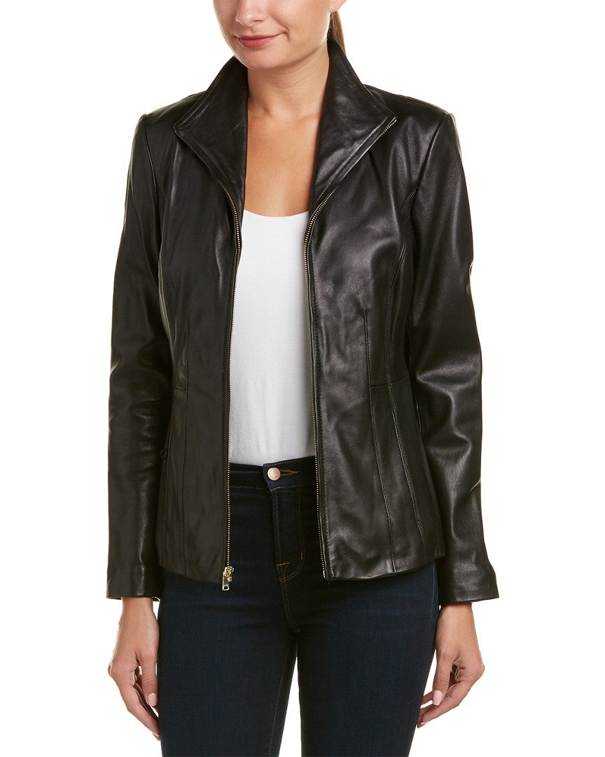 Cole Haan Women's Genuine Leather Wing Collar Jacket - Stylish Blazer for Office, Business Meetings & Formal Occasions
