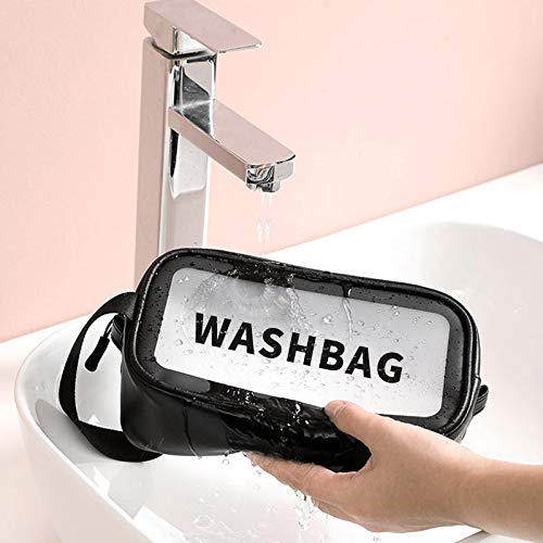 VALAMJI Clear Waterproof Travel Toiletry Bag with Zipper & Handle - Portable Cosmetic Organizer for Women & Girls (Black, Small) - Perfect for Airplane Carry-on, Gym, Beach & Daily Essentials Storage