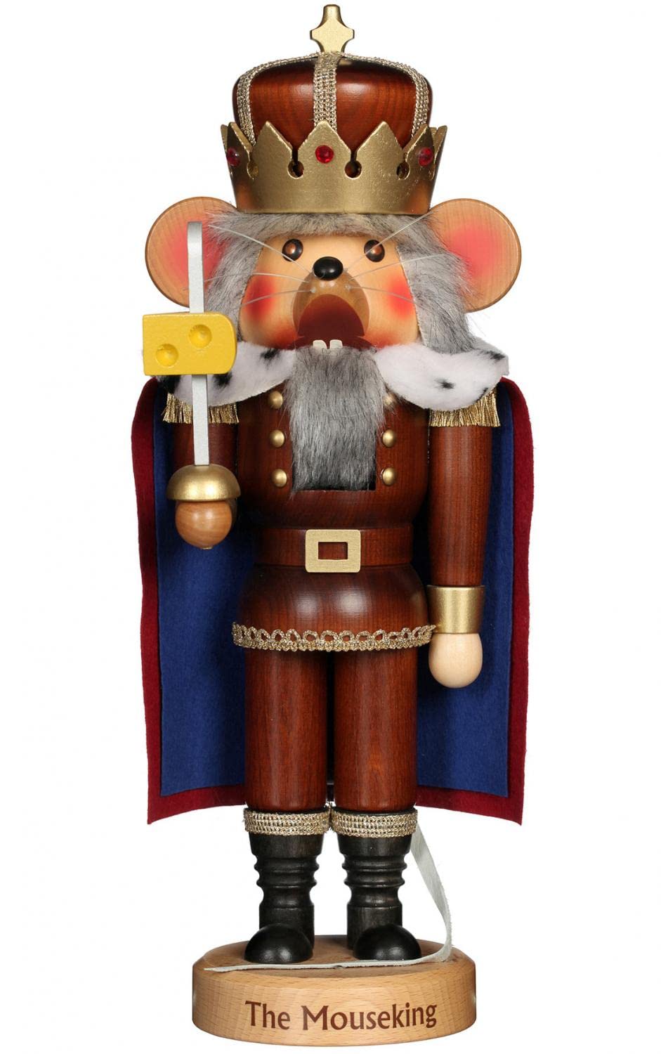 Christian Ulbricht Natural Wood Finish Mouse King with Cheese Nutcracker - Handcrafted German Christmas Decoration for Holiday Tree & Festive Home Decor