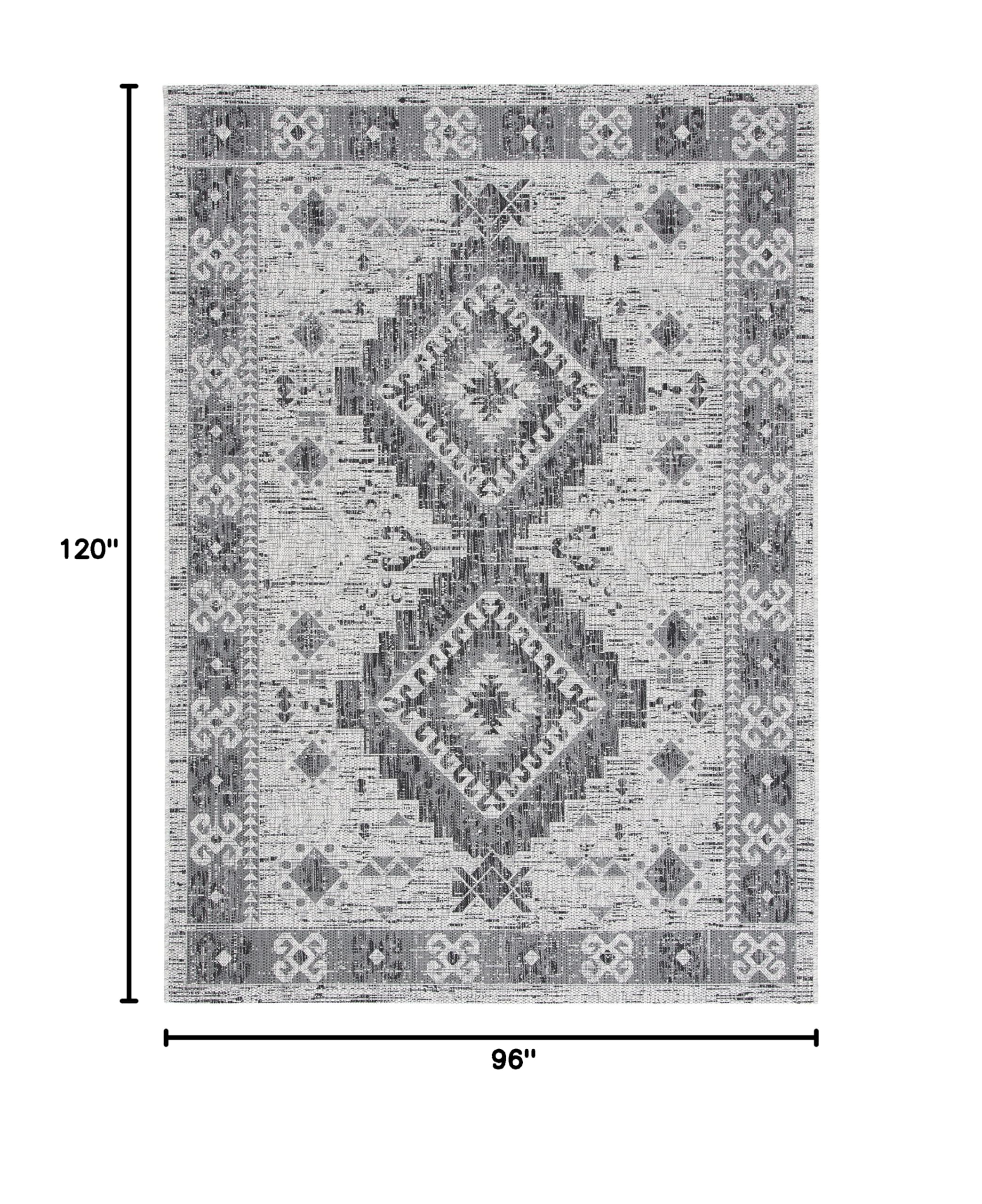SAFAVIEH Courtyard Collection 8' x 10' Light Grey/Charbon Area Rug - Indoor/Outdoor Waterproof, Easy to Clean, Non-Slip - Perfect for Patio, Backyard, Mudroom & High-Traffic Areas