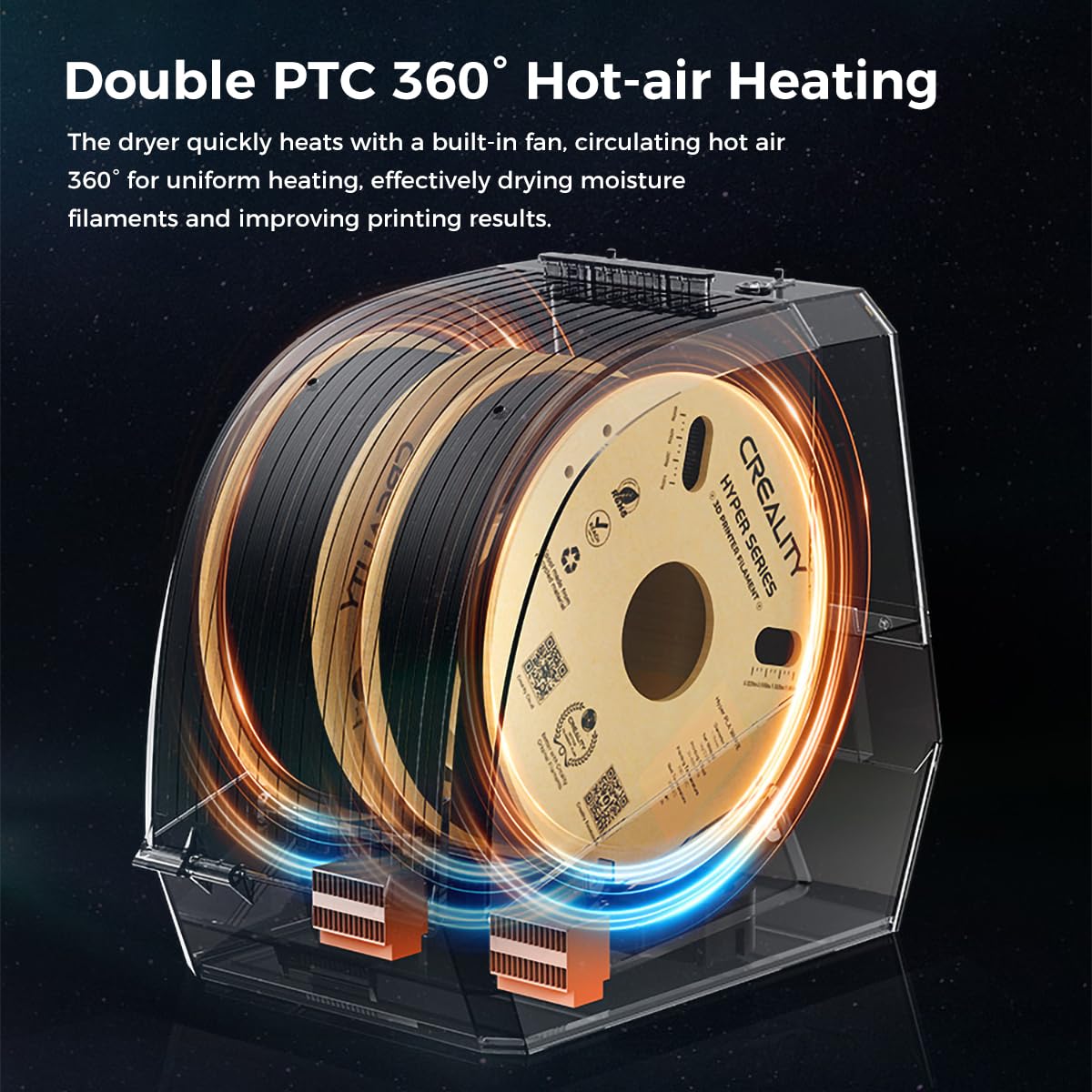 2024 Official CREALITY Space Pi Filament Dryer Plus - 2 Spool 360° 160W PTC Fast Heating 3D Printer Filament Dryer Box with 4
