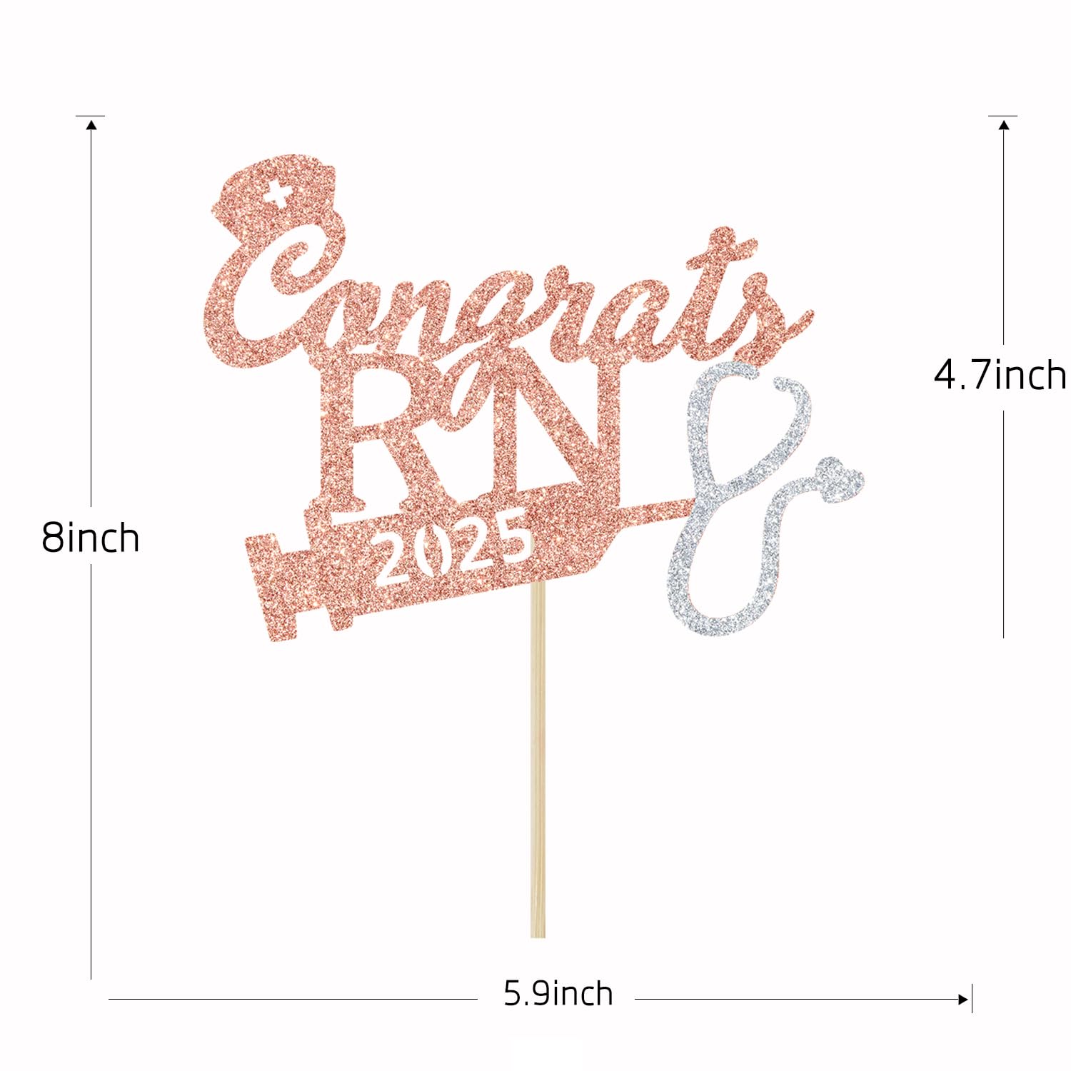 Rose Gold Glitter Congrats RN 2025 Cake Topper - 2025 Nursing Graduation Party Decorations, Nurse Graduation Photo Props for RN Graduates | Perfect for Nursing School Graduation Cakes, Nurse-Themed Parties & Graduation Photo Shoots
