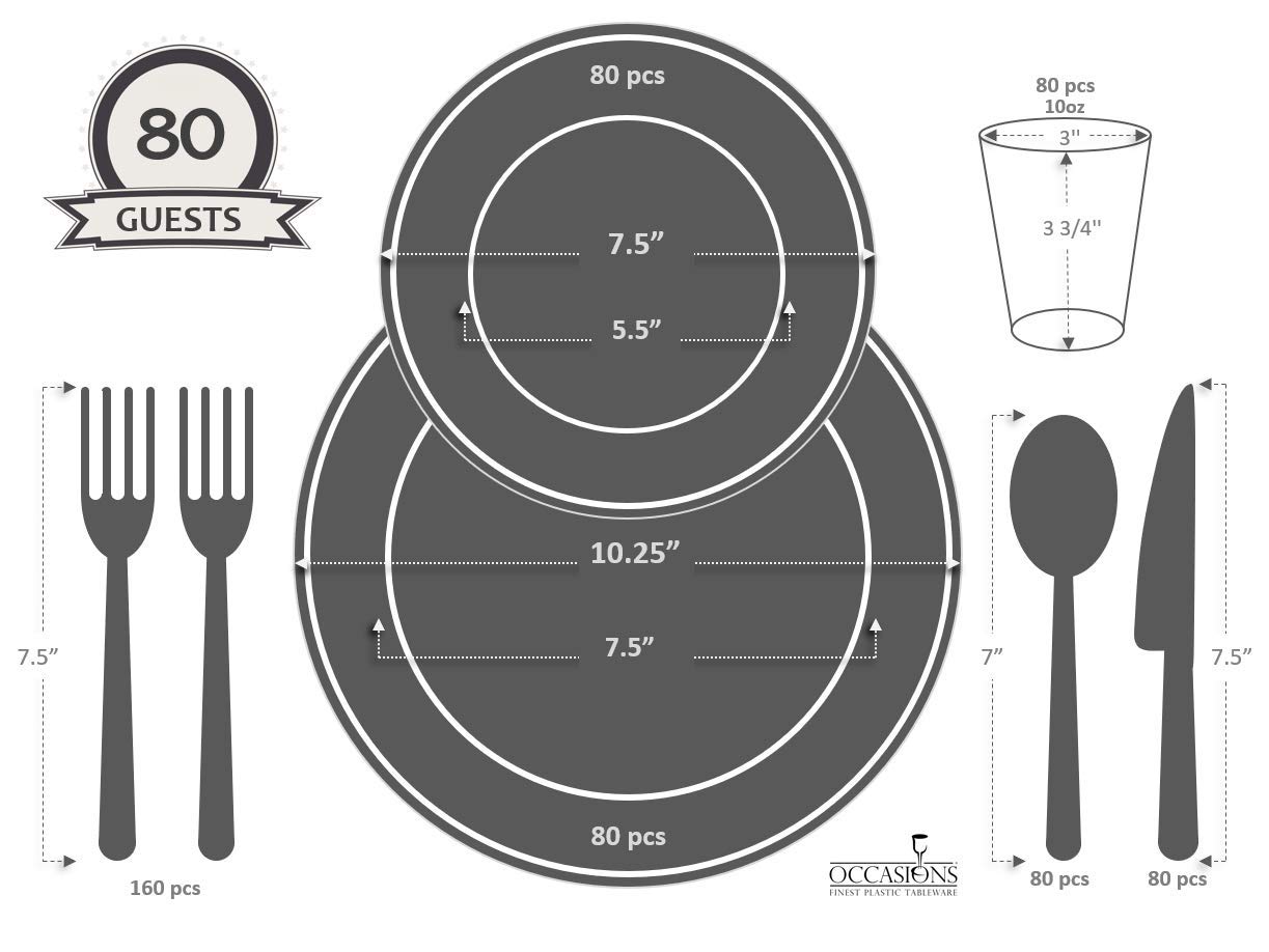 640-Piece Disposable Plastic Plate Set for 80 Guests - 10.5'' & 7.5'' Plates, Silverware, Cups & Napkins (Rio, White & Pearled Turquoise) - Perfect for Weddings, Parties & Large Gatherings