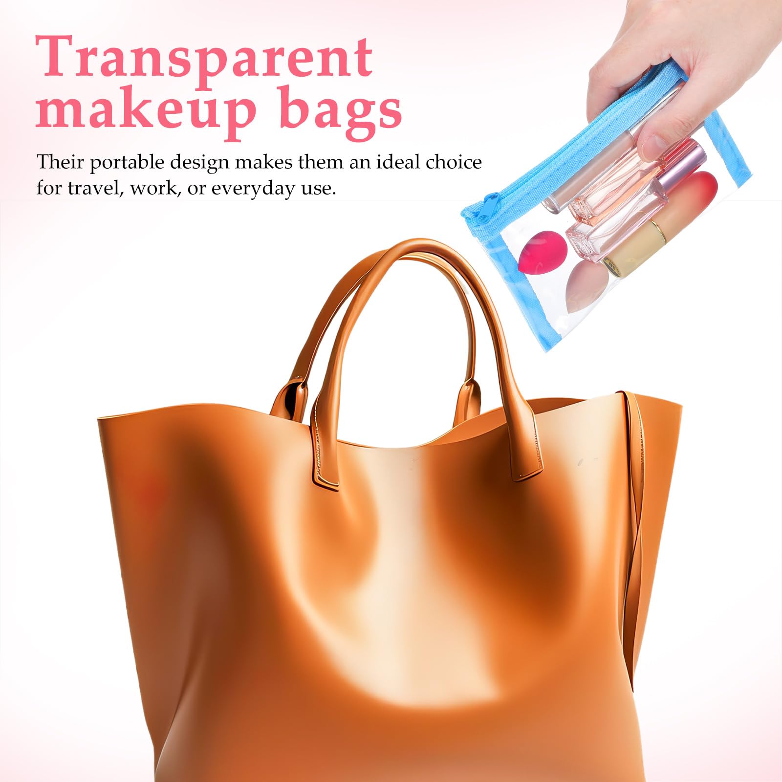 VALICLUD 5-Piece Clear Makeup Organizer Set - Transparent Cosmetic Bags, Toiletry Pouches & Pencil Cases with Label Stickers - Perfect for Travel, School, Office & Daily Essentials Storage