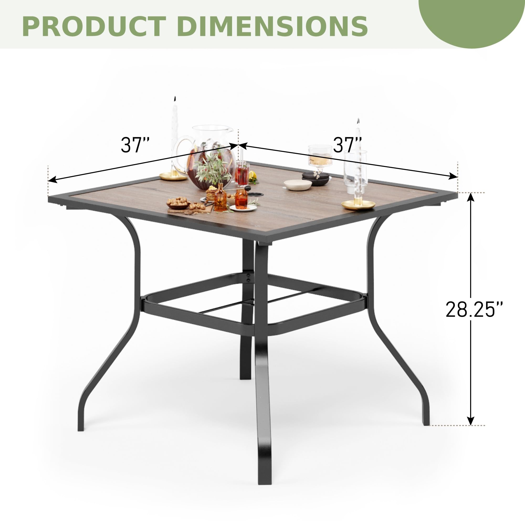 PHI VILLA 37 Inch Square Patio Dining Table - Dark Brown Wood-Look Outdoor Bistro Table with 1.57