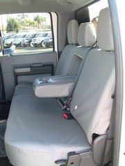Premium Black Leatherette Seat Covers for Ford F250-F550 XLT - Custom Fit Front (40/20/40) & Rear (60/40 Bench) with Integrated Armrest | Durable Truck Seat Protection for Work & Off-Road Adventures