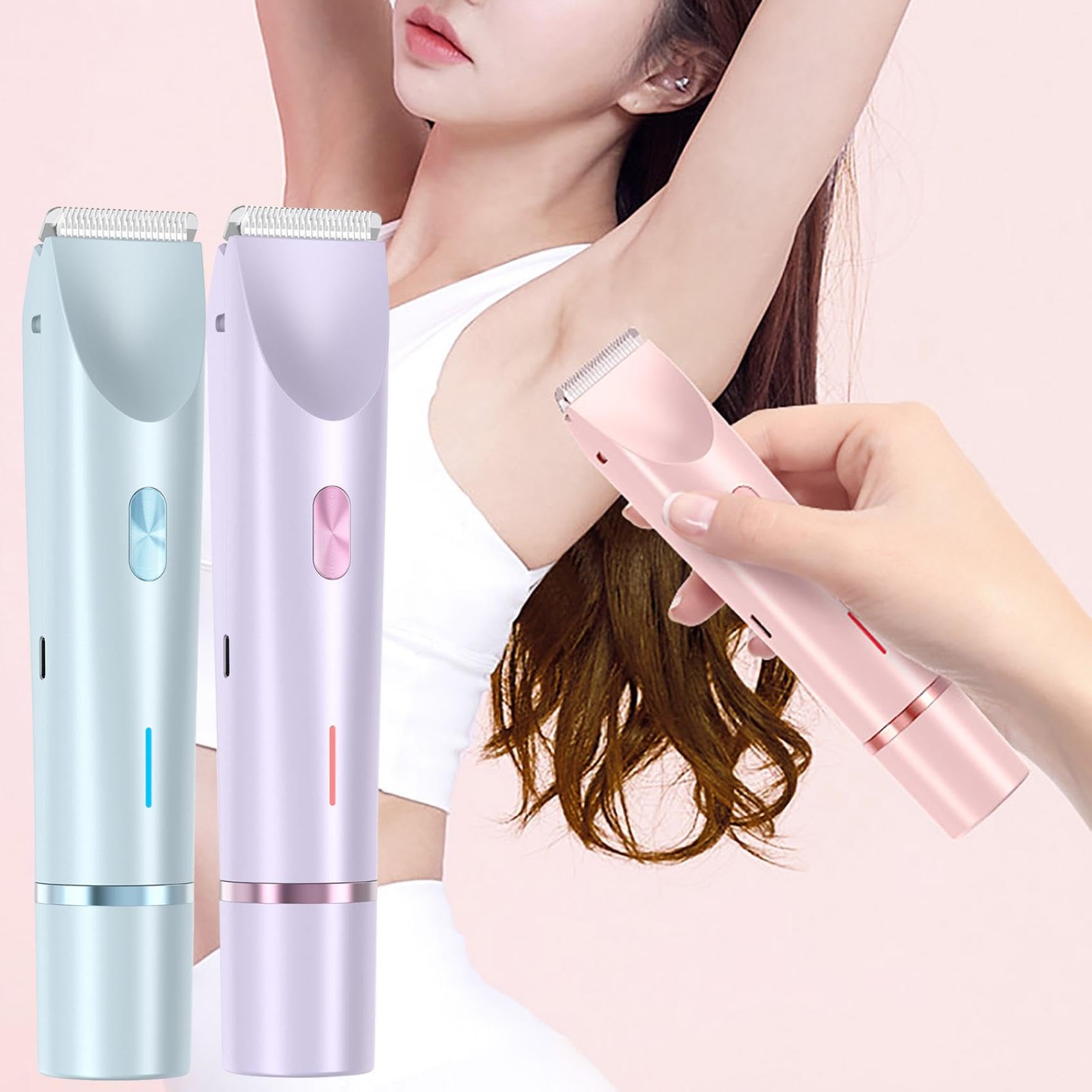 2025 New Bikini Shaver & Body Hair Trimmer - Dual Head Electric Razor for Women, GlowShave 2-in-1 Rechargeable Shaver with LED Light (Sky Blue) - Perfect for Travel, Gym & Sensitive Skin Care