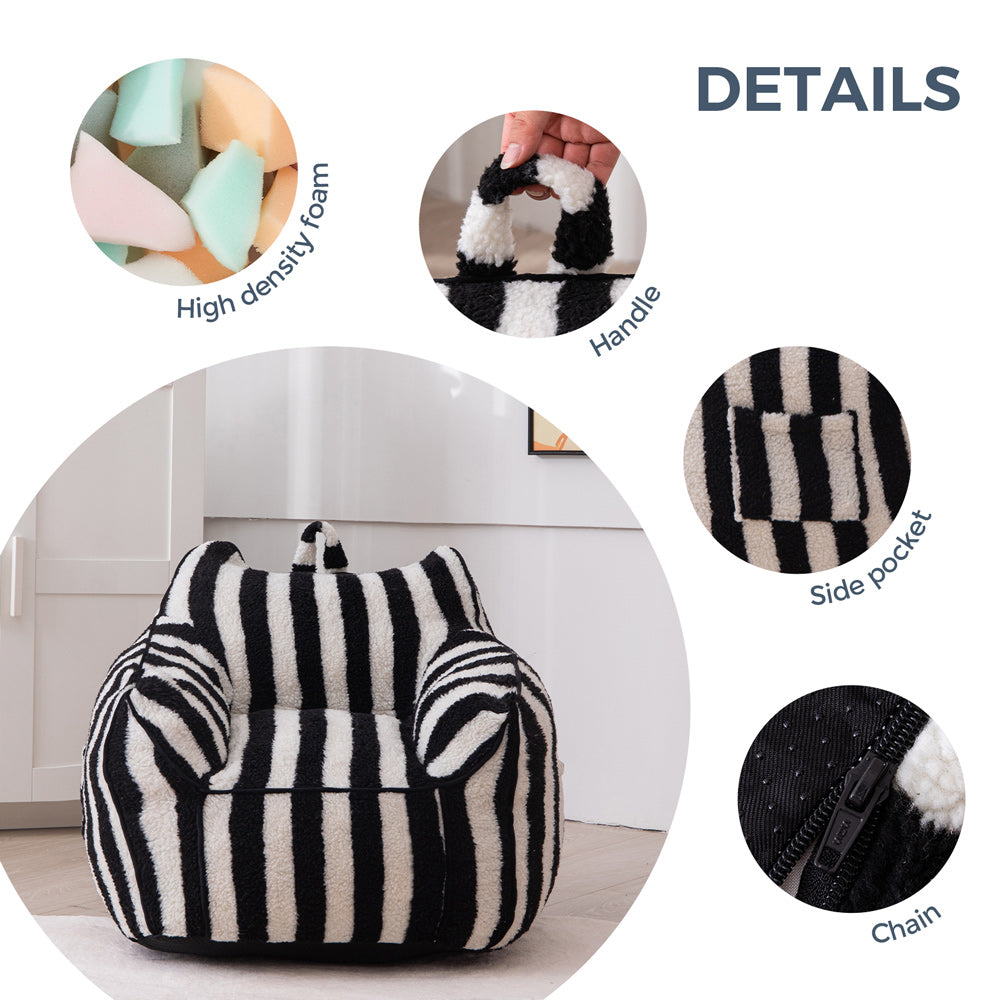 MAXYOYO Kids Bean Bag Chair - Soft Sherpa Bean Bag Couch with Decorative Edges for Boys & Girls | Comfortable Seating for Bedroom, Playroom & Reading Nook (Stripe Black)