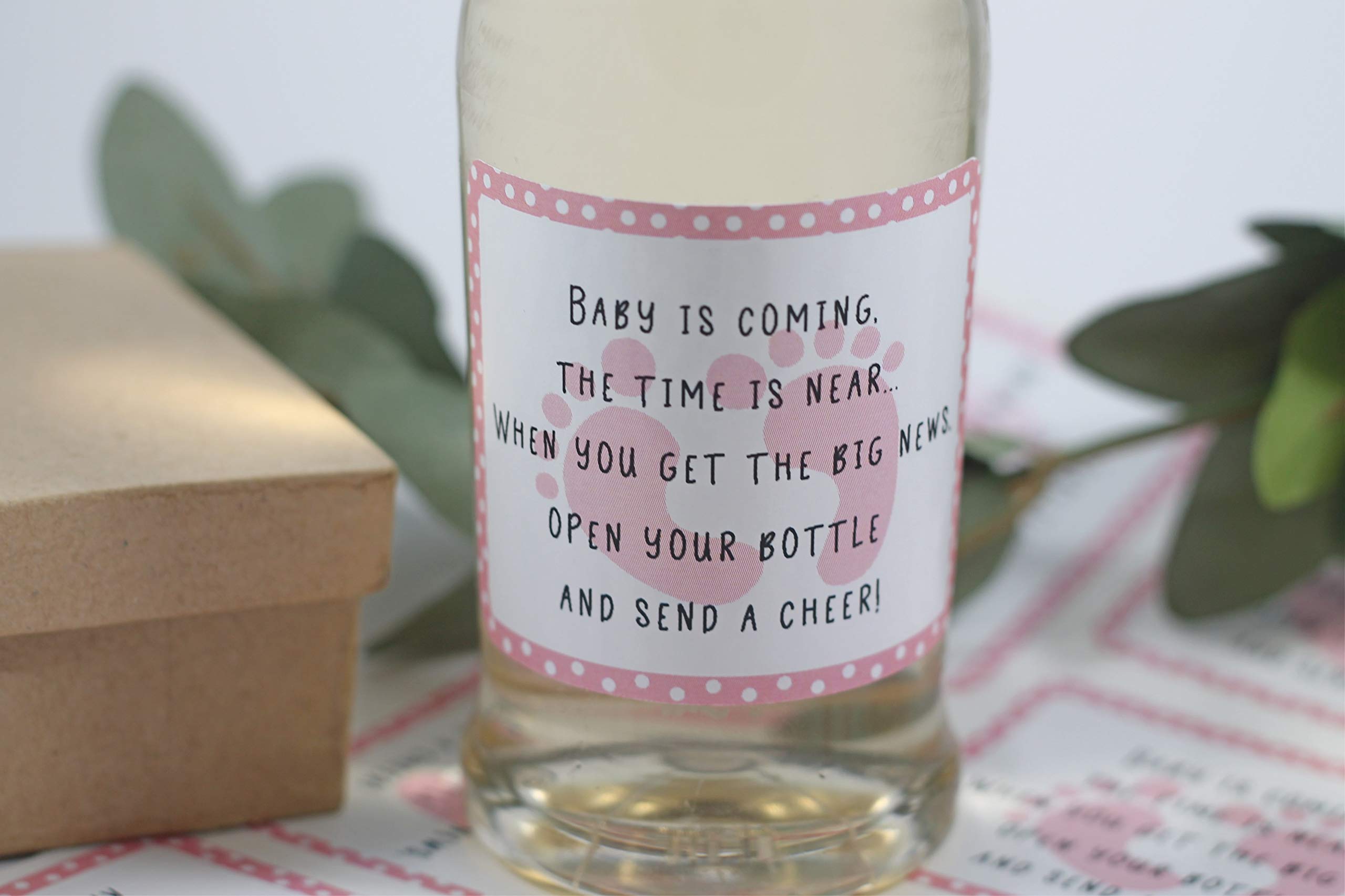 Baby Shower Wine Bottle Labels - 22 Pink Stickers for Mini Bottles & Party Decor