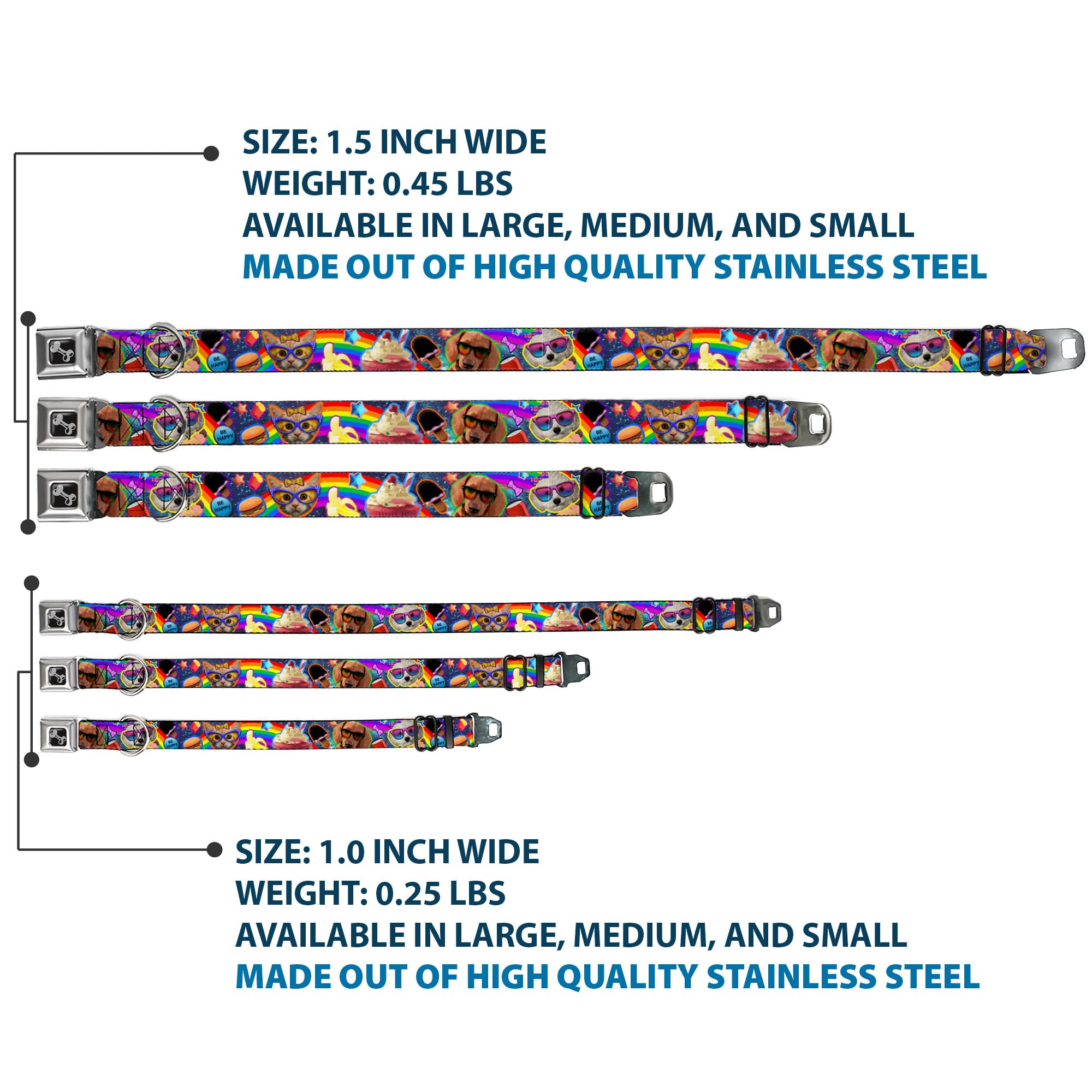 Buckle-Down Seatbelt Buckle Dog Collar - Rainbow Collage Design - 1.5