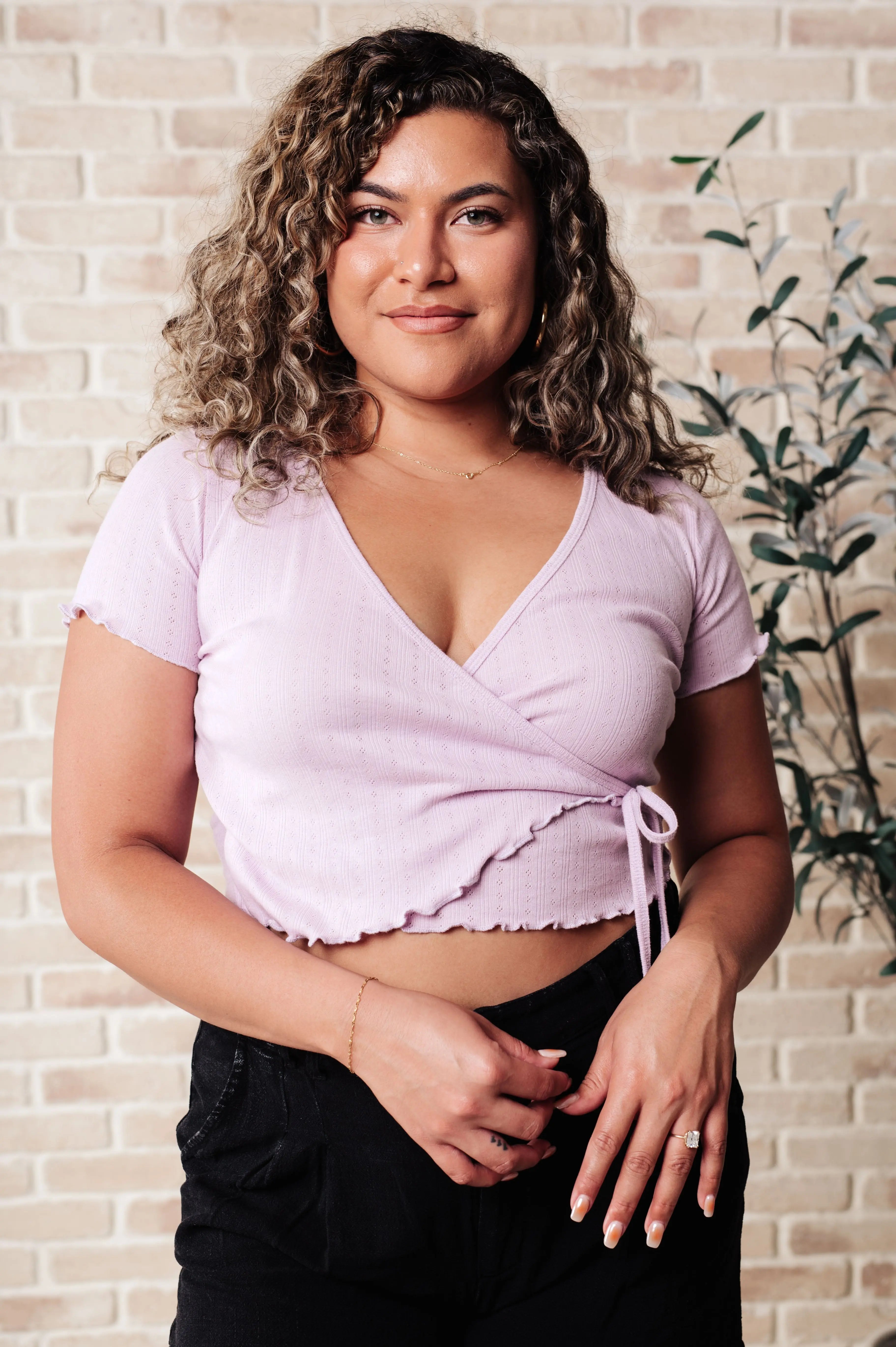 Little Ol' Me V Neck Top - Soft Lavender Women's T-Shirt for Casual Wear & Everyday Outfits
