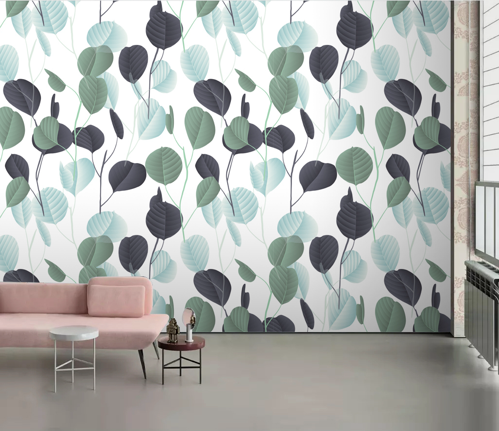 Little Green Pattern Leaves Wallpaper Mural - Nature-Inspired Peel & Stick Wall Decals for Bedroom, Nursery, Living Room Decor