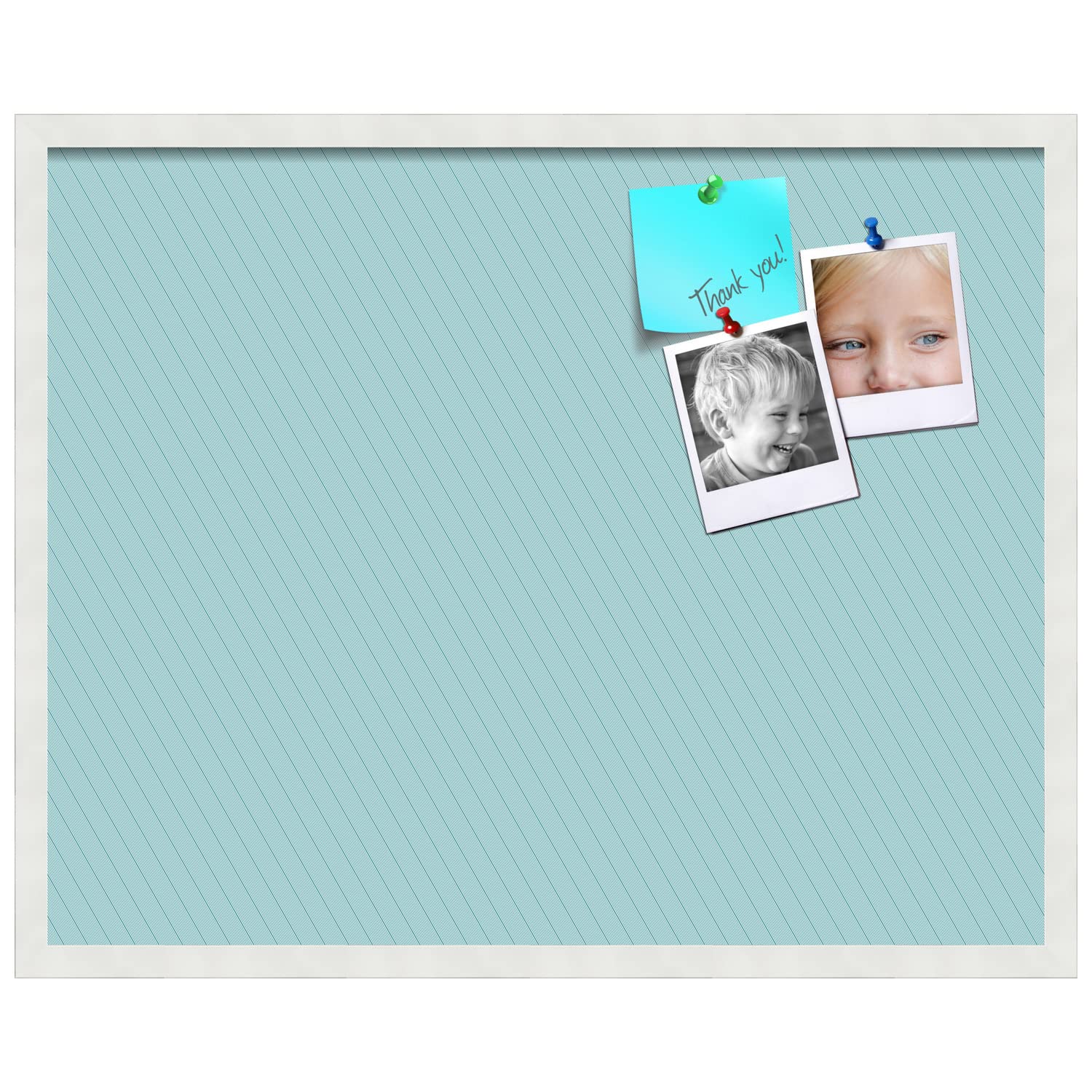 PinPix 30x24 Inch Cork Bulletin Board with Lux Stripes Aqua Design & Satin White Frame - Decorative Wall Pin Board for Home Office School Classroom Decor - Perfect for Notes, Photos, Reminders & Organization