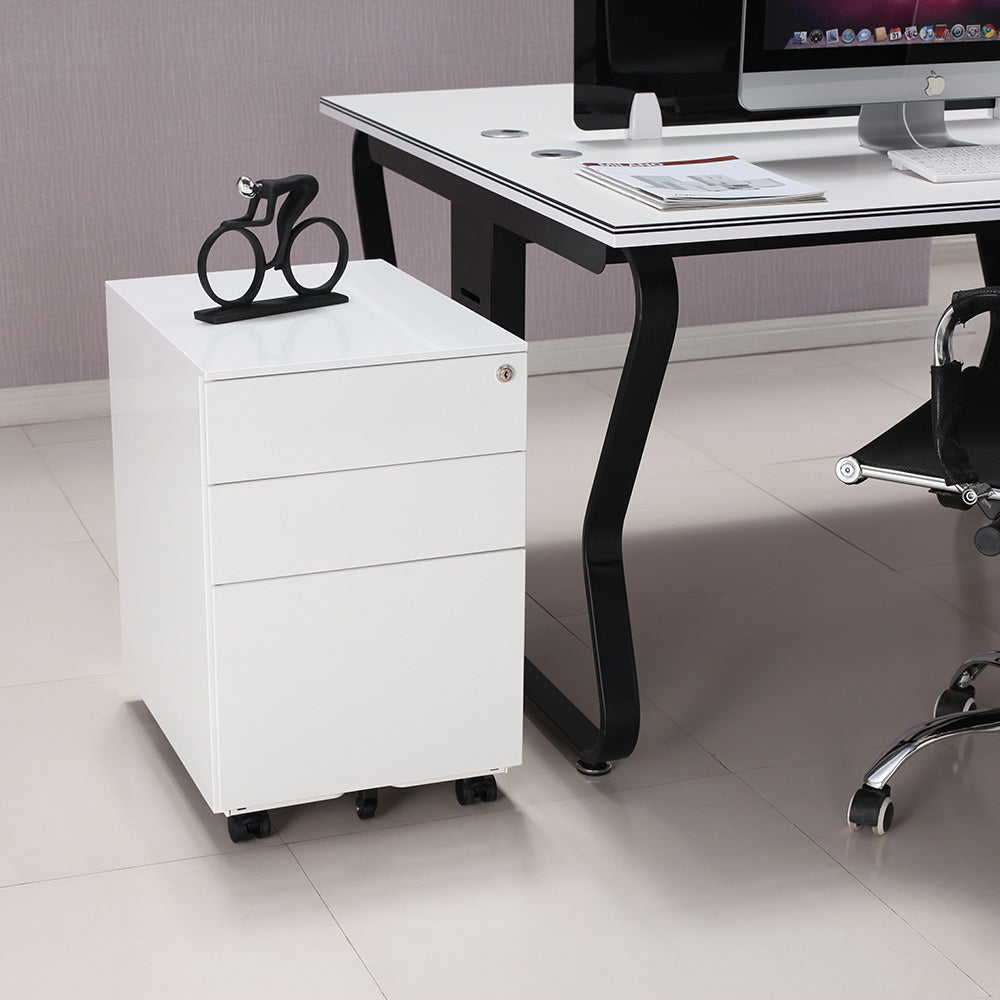 MARLO 3-Drawer Mobile Pedestal Cabinet - White | Rolling Storage Organizer for Office, Home & Classroom | Compact File Cabinet with Wheels for Easy Mobility