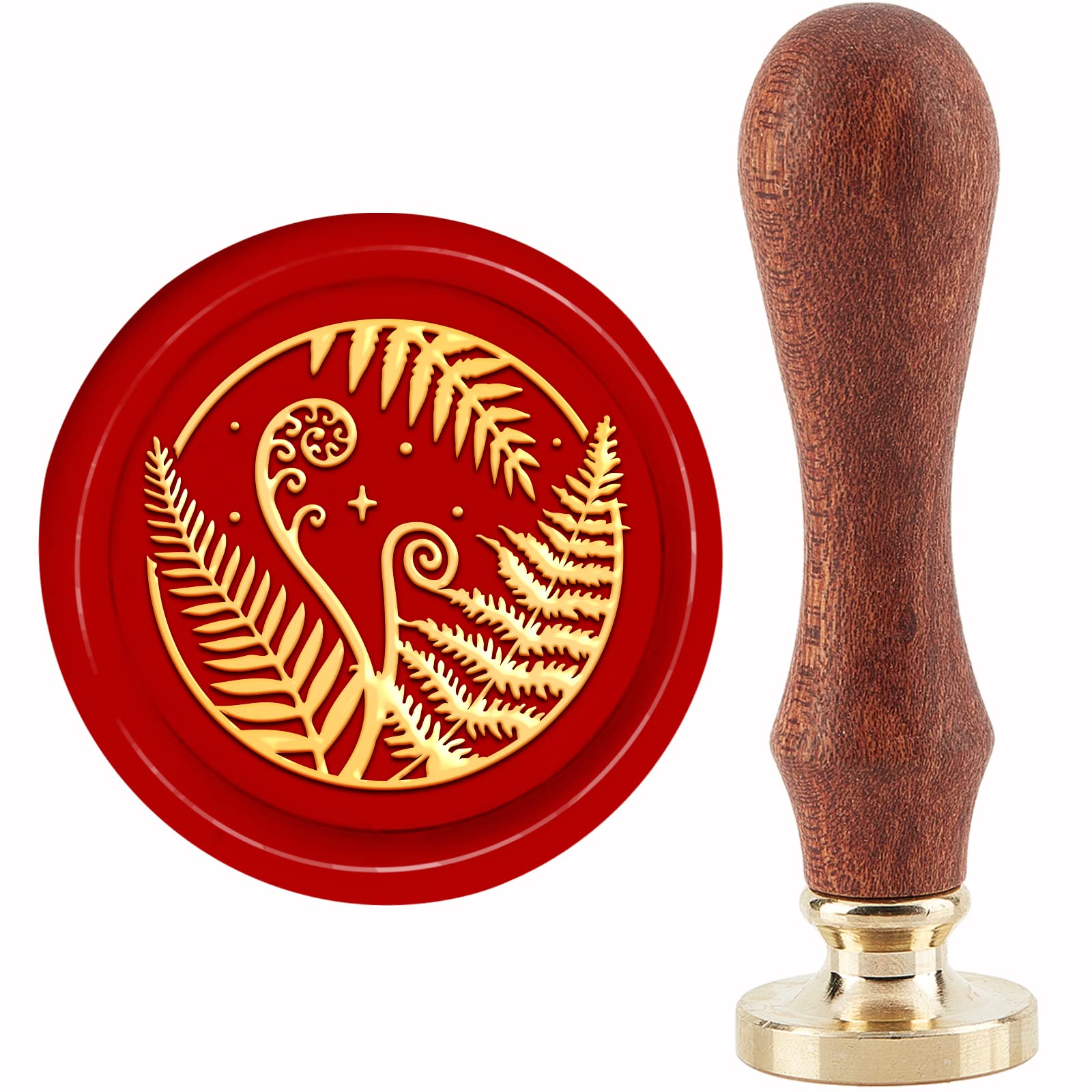 CRASPIRE 30mm Fern Leaf Wax Seal Stamp Set - Botanical Brass Sealing Head with Vintage Wooden Handle for Envelopes, Letters, Invitations | Perfect for Wedding, Birthday Cards & DIY Crafts (Gift Wrapping, Scrapbooking, Calligraphy Projects)