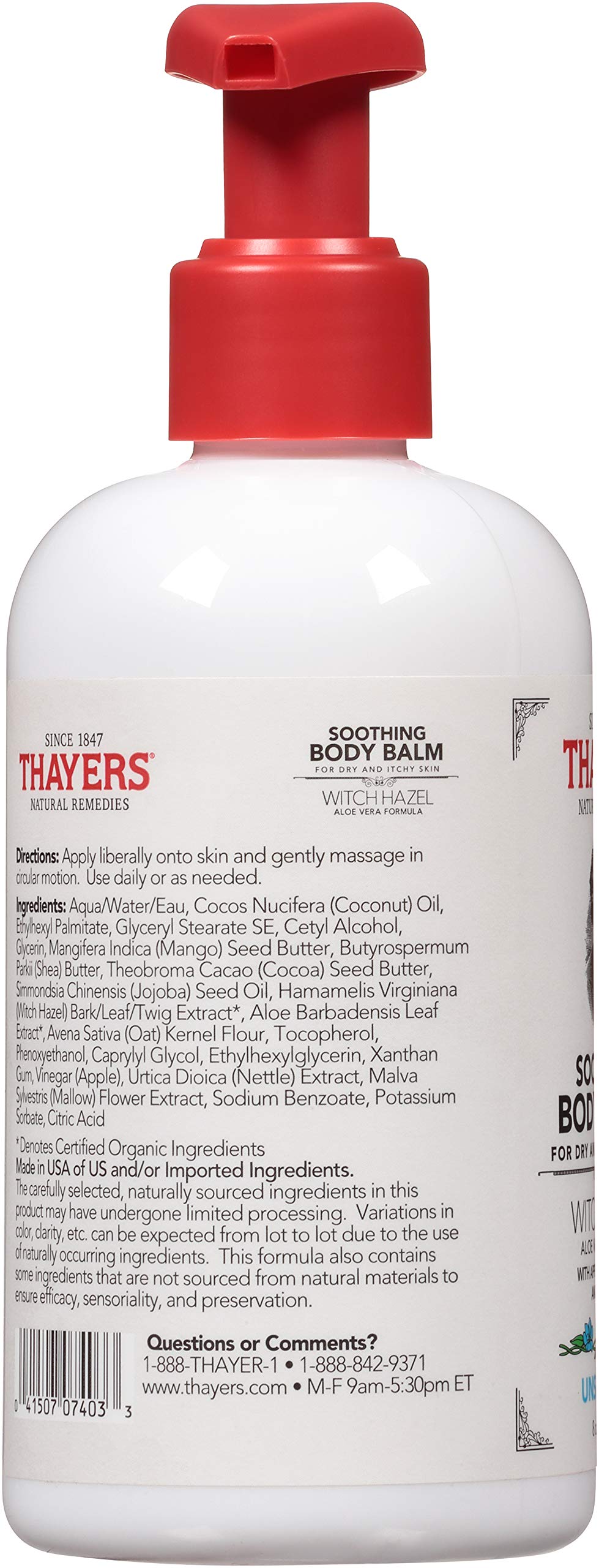 THAYERS Unscented Soothing Body Balm - Hydrating Moisturizing Lotion for Dry Skin, 8 Oz | Perfect for Daily Skincare Routine & Post-Shave Relief