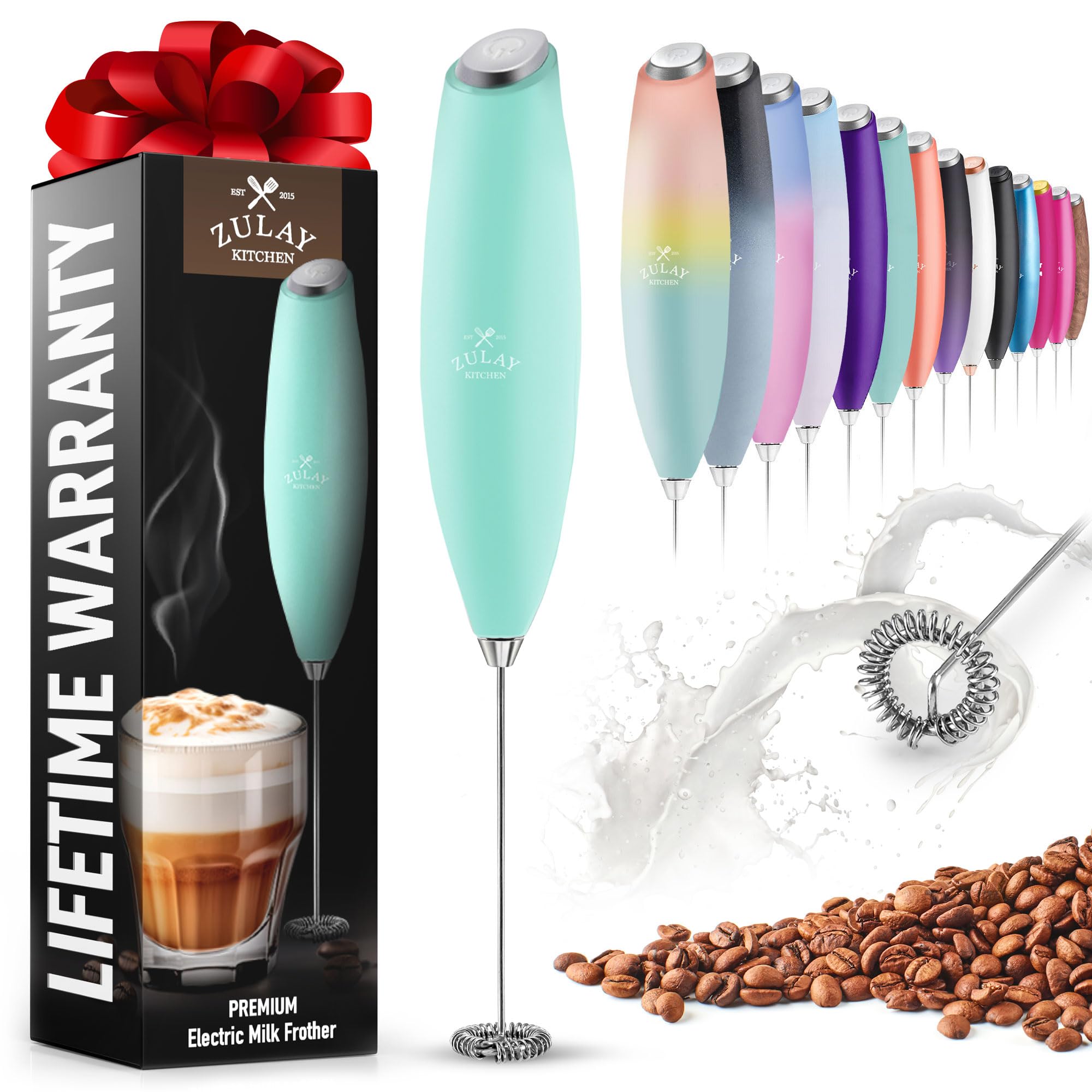 Zulay Powerful Electric Milk Frother Handheld Whisk - High Speed Mini Mixer & Blender for Coffee, Latte, Matcha, Frappe - Perfect for Home Baristas & Coffee Lovers (Fresh Mint)
