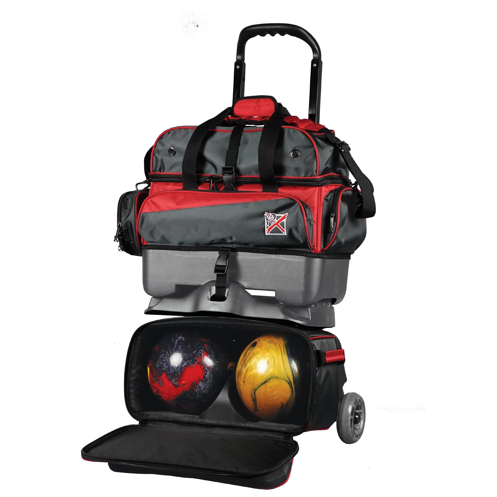 KR Strikeforce Konvoy Four Ball Roller Bowling Bag - Premium 4-Ball Capacity with Shoe Compartment & Accessory Storage | Perfect for League Play, Tournaments & Practice Sessions