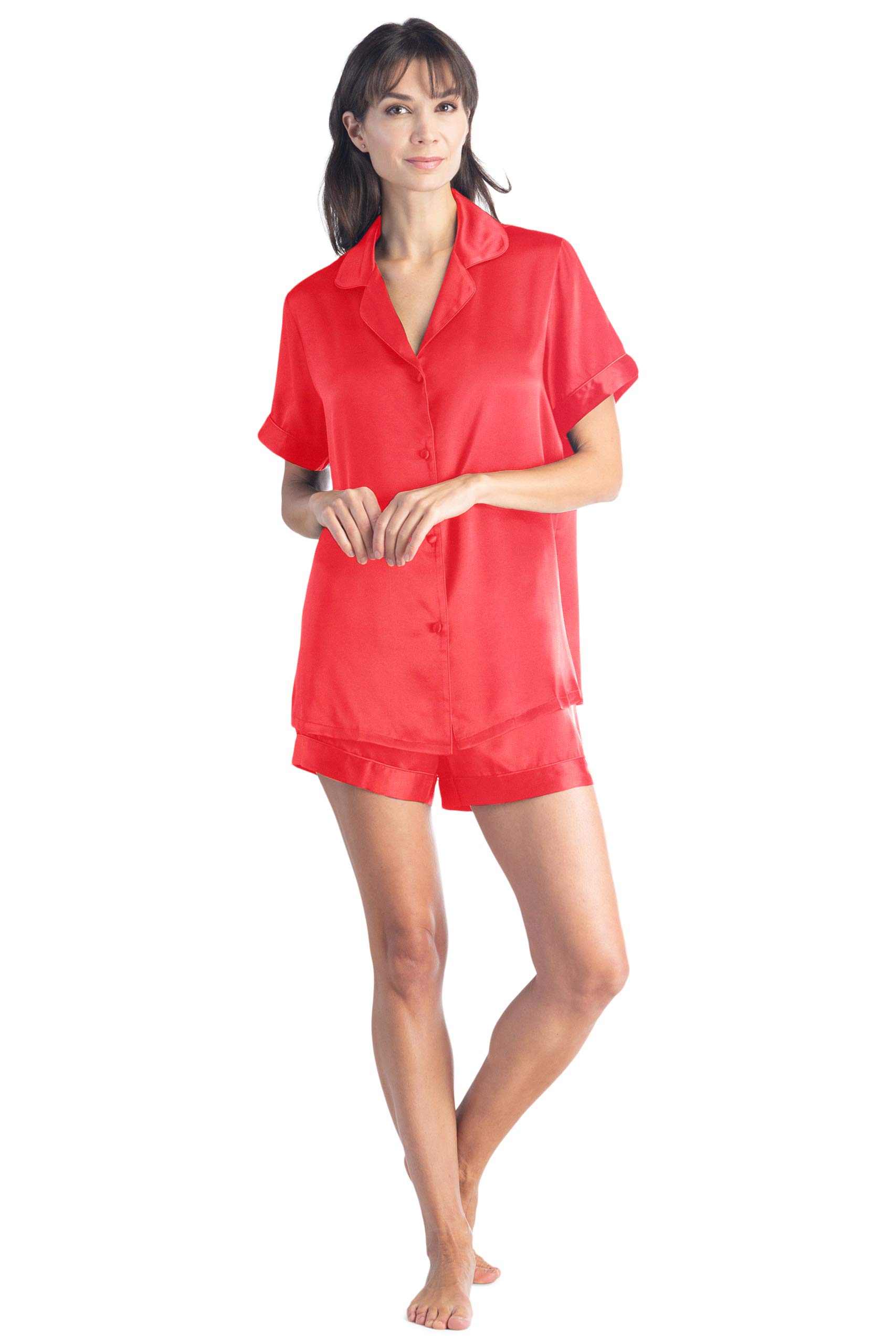 Fishers Finery 100% Mulberry Silk Pajama Set for Women - Short Sleeve Sleepwear & Lounge Outfit for Summer Nights, Spa Days and Relaxing at Home