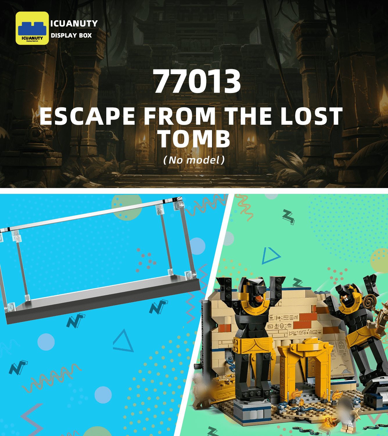 LEGO Indiana Jones Escape from Lost Tomb 77013 Display Case - Premium Acrylic Showcase for LEGO Sets - Perfect for Home Decor, Office Display & Collector's Showcase