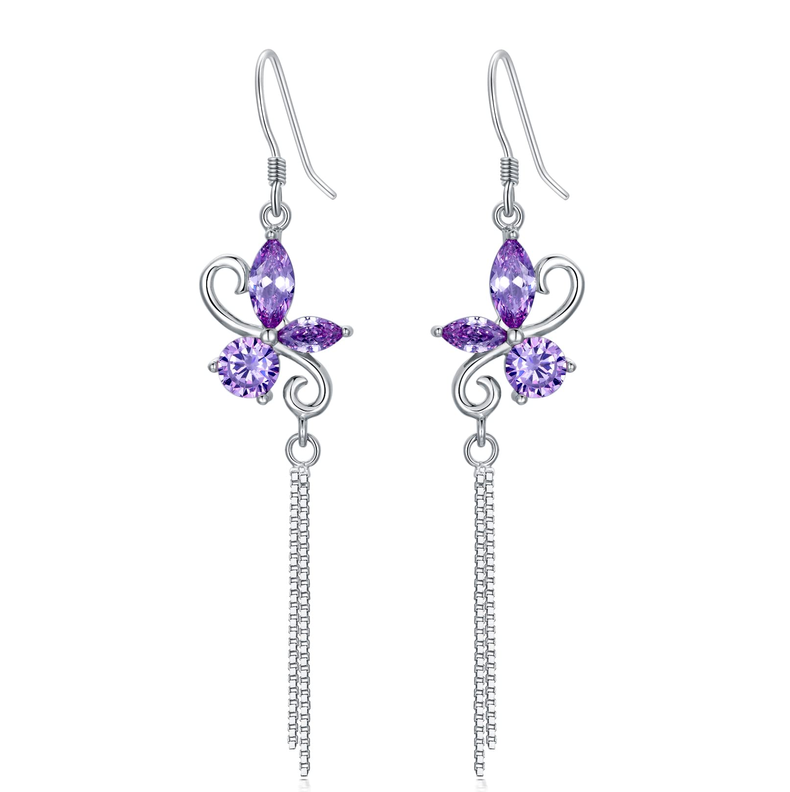 925 Sterling Silver Butterfly Dangle Drop Earrings with Birthstone - Elegant Jewelry Gift for Women, Wife, Girlfriend | Christmas, Birthday, Anniversary Present | Perfect for Parties, Weddings & Special Occasions